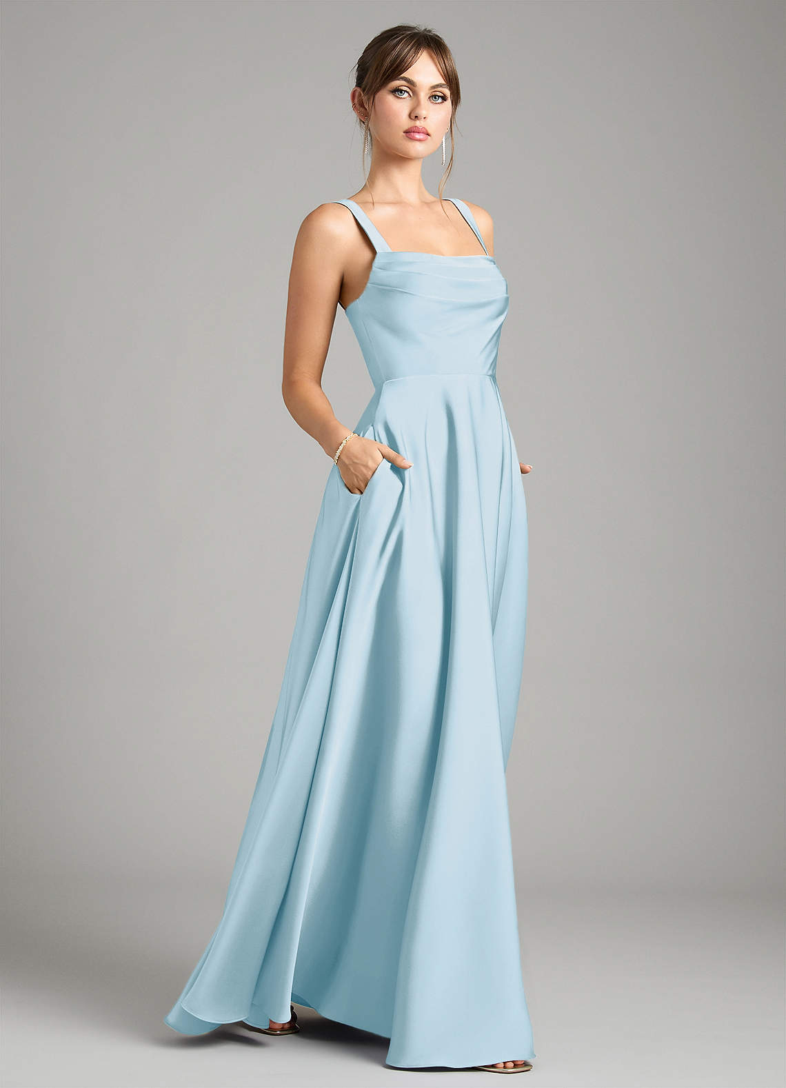 Azazie Shaude Bridesmaid Dresses Sky Blue A-Line Pleated Stretch Satin Dress image5
