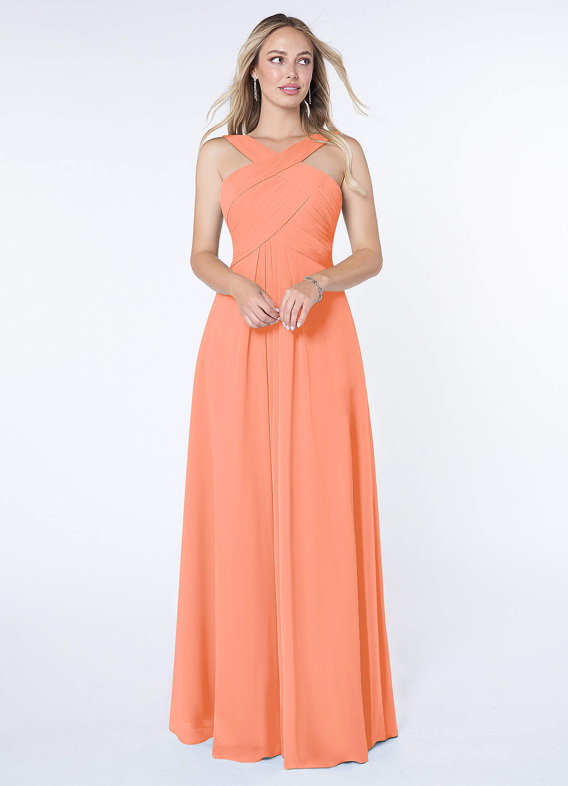 Azazie Kaleigh Bridesmaid Dresses Sunset A-Line Pleated Chiffon Dress image1