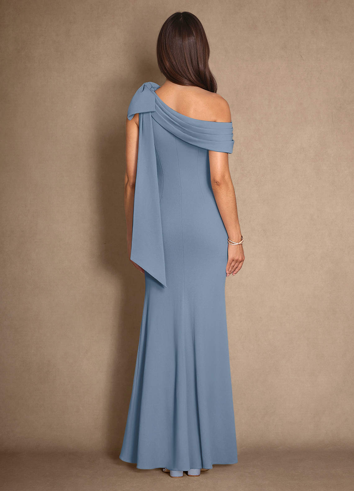 Azazie Myers Mother of the Bride Dresses Dusty Blue Mermaid Pleated Stretch Crepe Dress image1