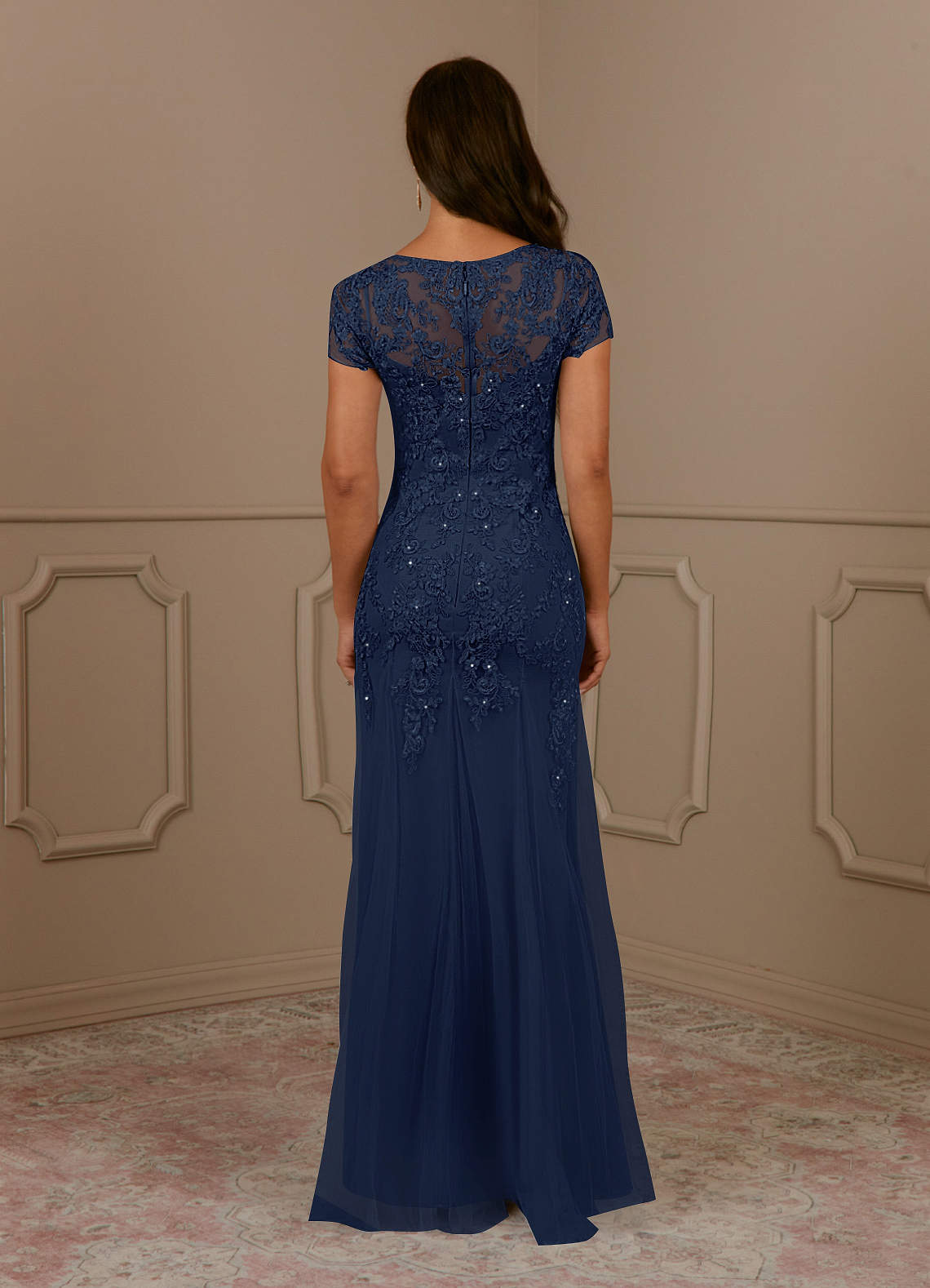 Azazie Laurie Mother of the Bride Dresses Dark Navy Mermaid Scoop Sequins Tulle Dress image5