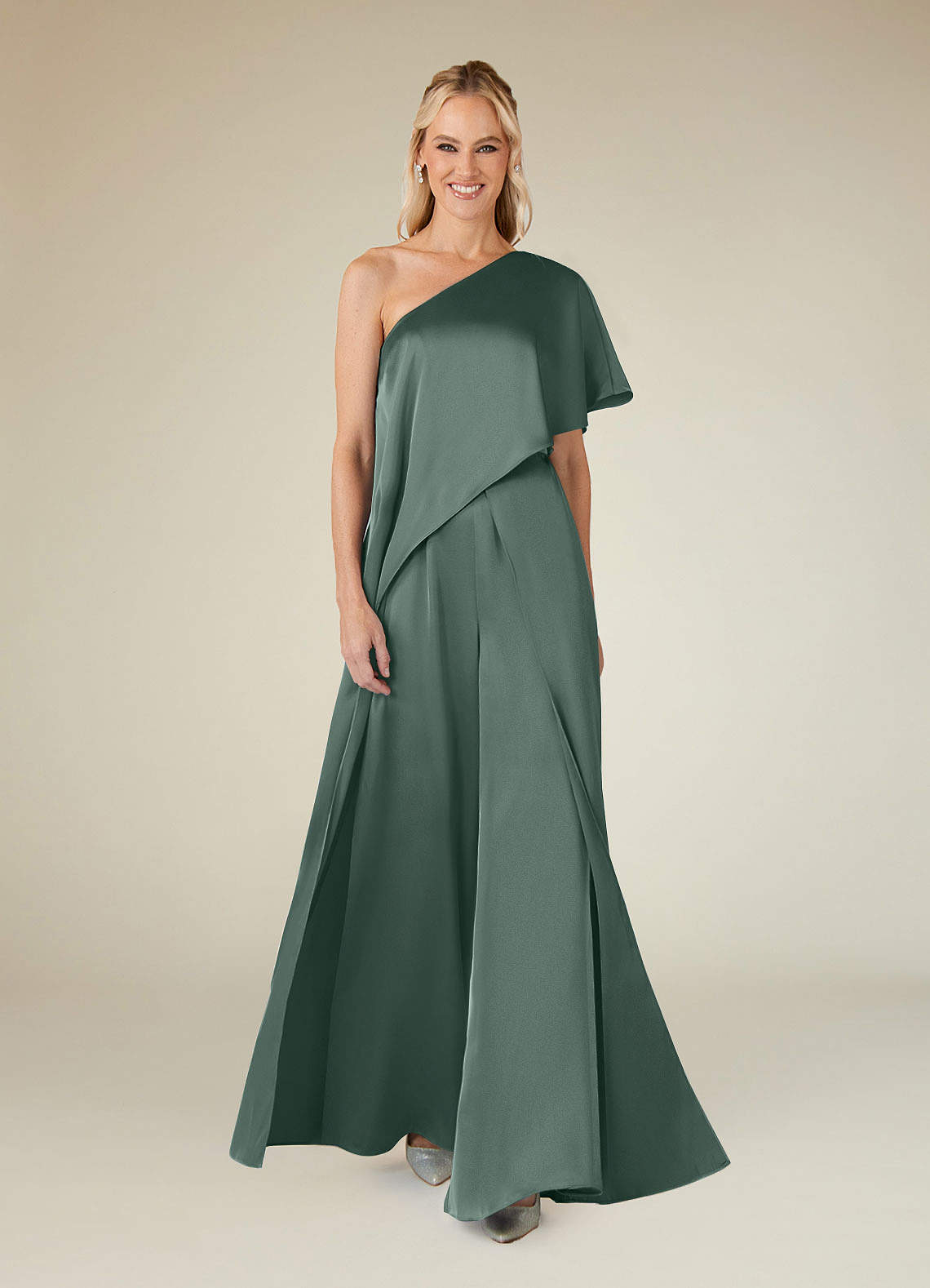 Azazie Hagretta Mother of the Bride Dresses Sea Moss Jumpsuit/Pantsuit Stretch Satin Dress image1