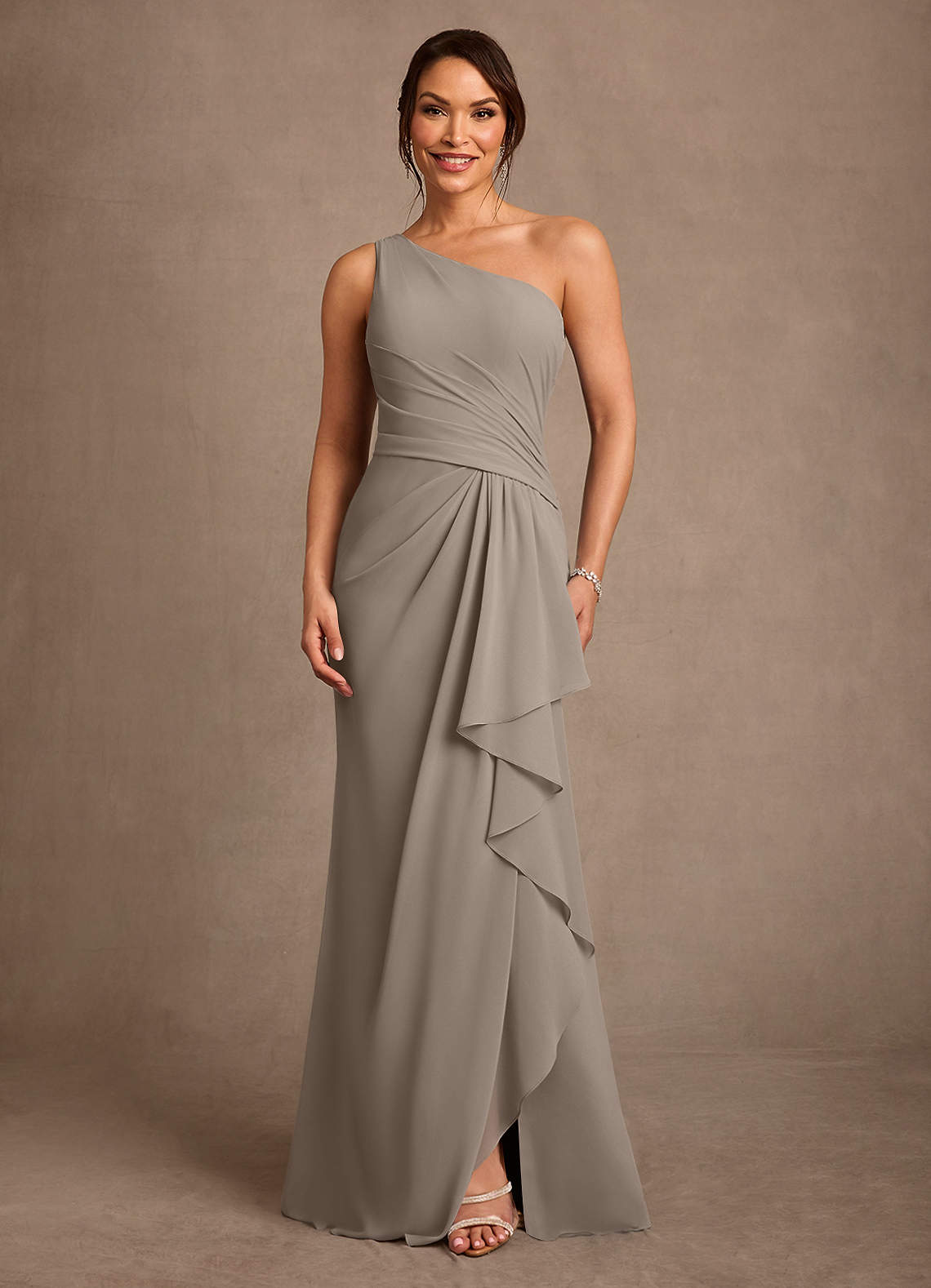 taupe one shoulder dress Taupe One-Shoulder Velvet Dress