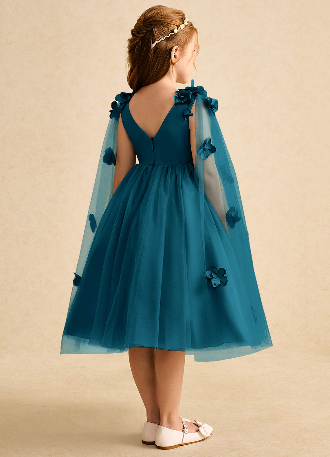 Azazie Staria Robe Demoiselle D'honneur Fillette Robe Princesse en Tulle Rayé Bleu Encre image8