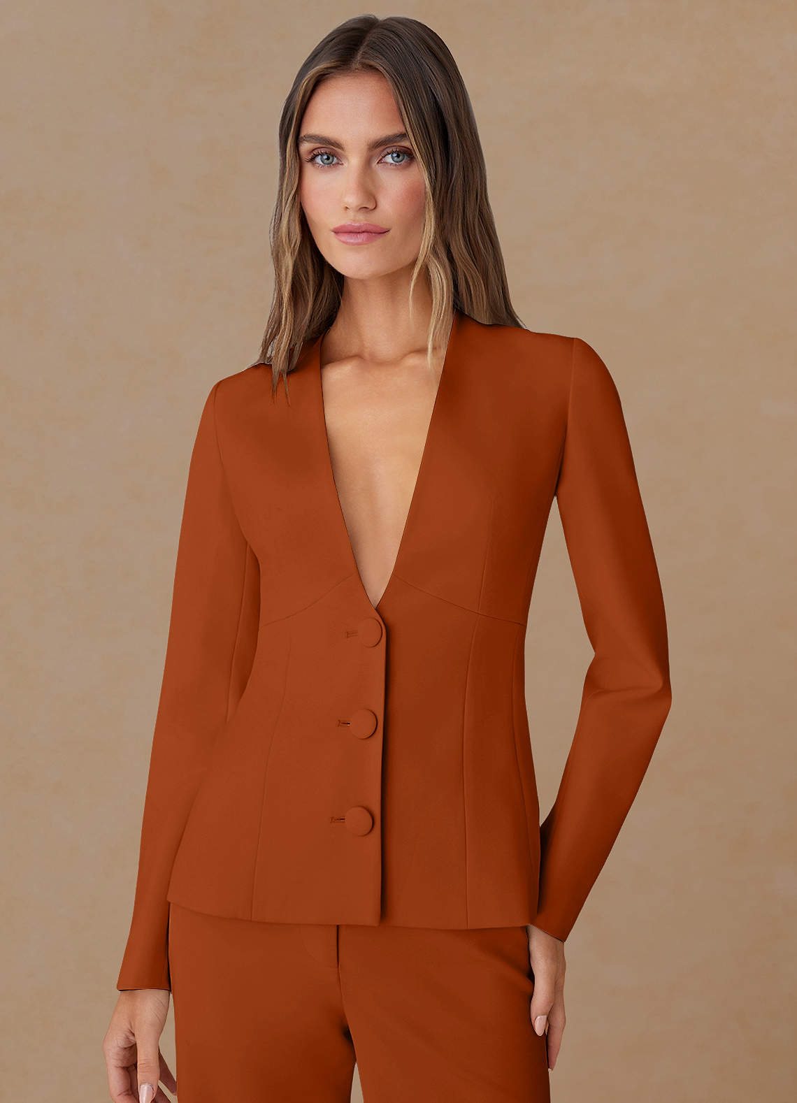 front Elara Burnt Orange Refined Weave Tailored Blazer
