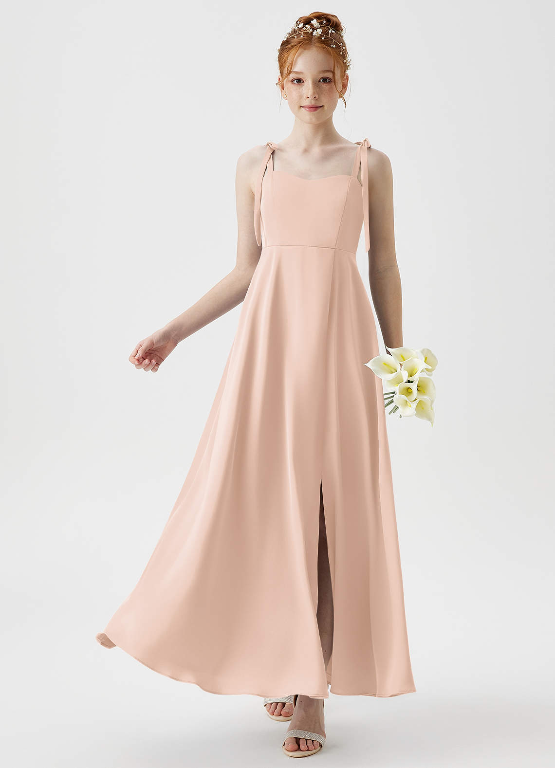 Azazie Rosey Junior Blushing Pink A-Line Sweetheart Neckline Stretch Satin Dress image1