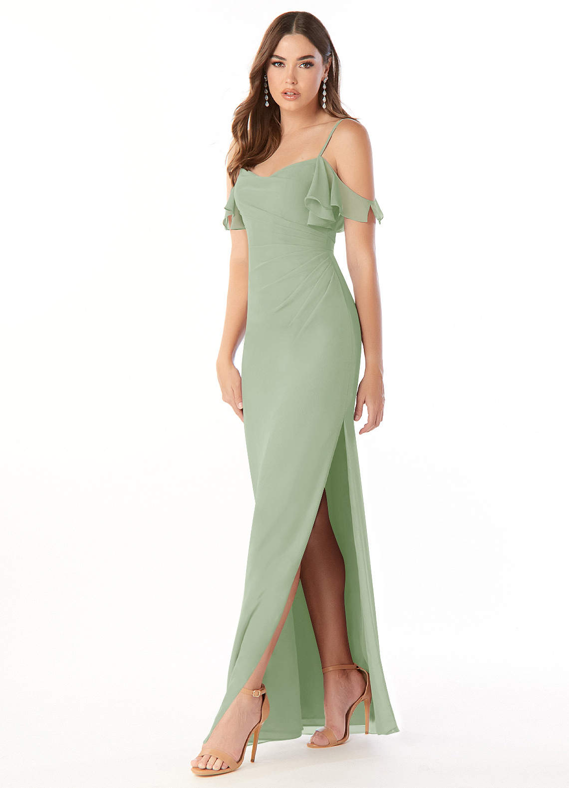 azazie dusty sage bridesmaid dresses Emeralda our floor length chiffon