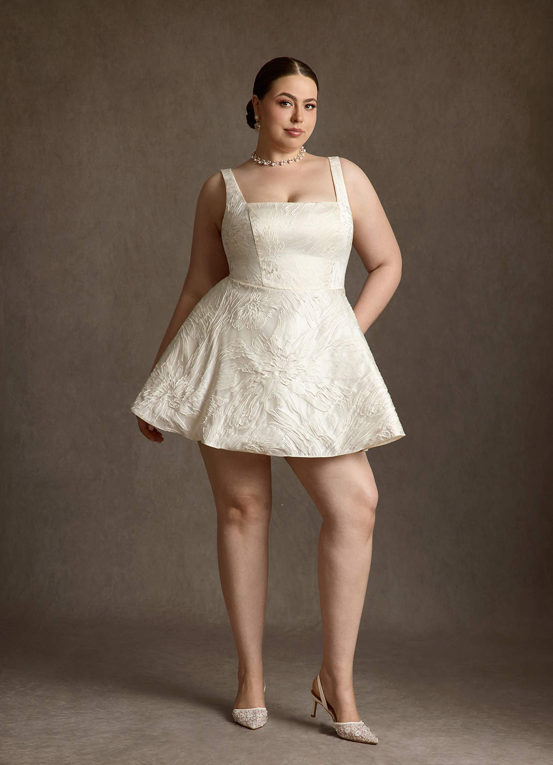 Azazie Regina Wedding Dresses Antique White A-Line with Pockets Floral Jacquard Dress image4