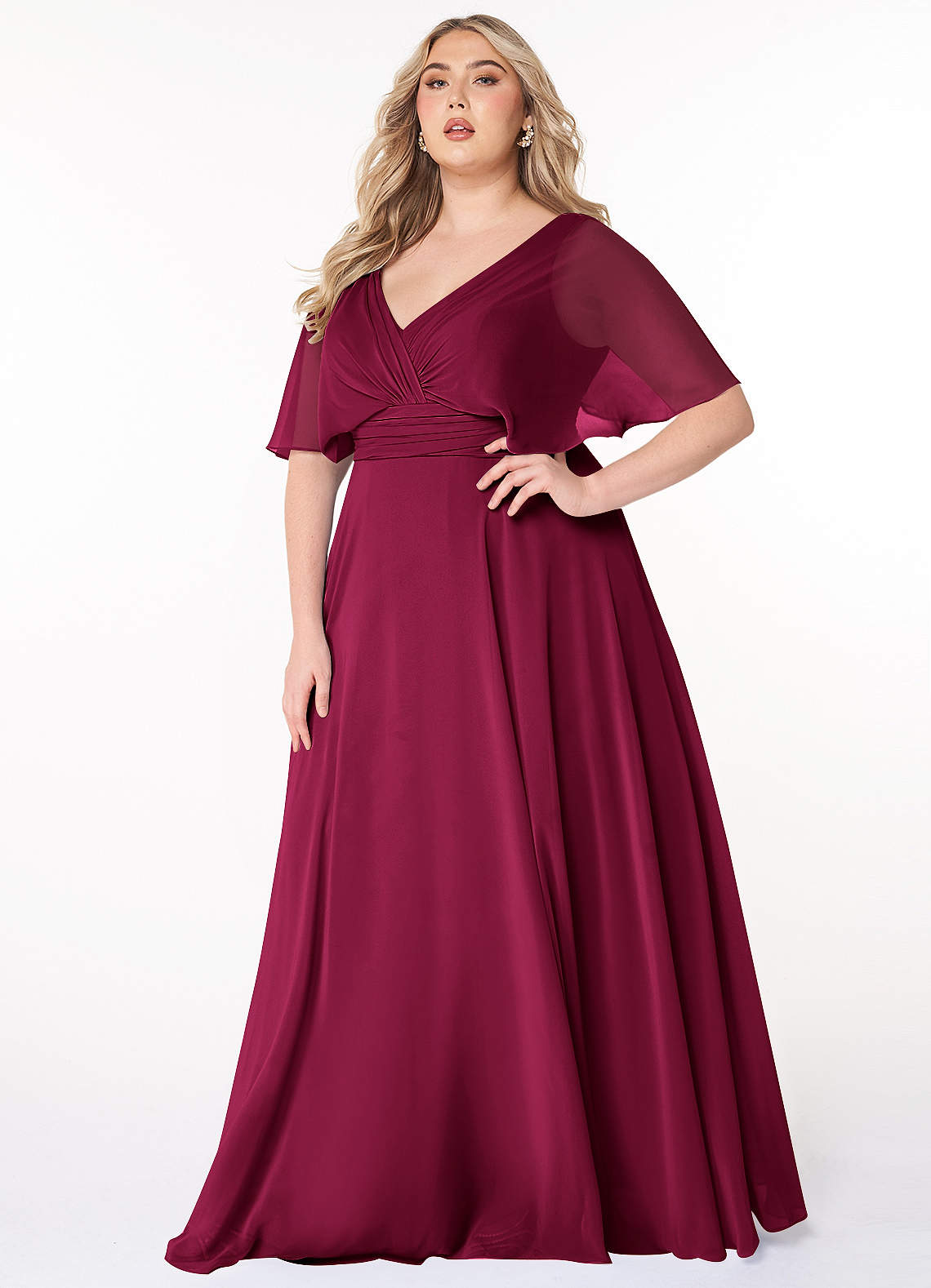 Azazie Pamela Bridesmaid Dresses Burgundy A-Line V-Neck Pleated Chiffon Dress image5