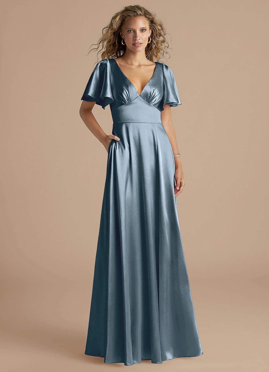 Azazie Kimber Bridesmaid Dresses Twilight A-Line Ruched Metallic Satin Dress image1