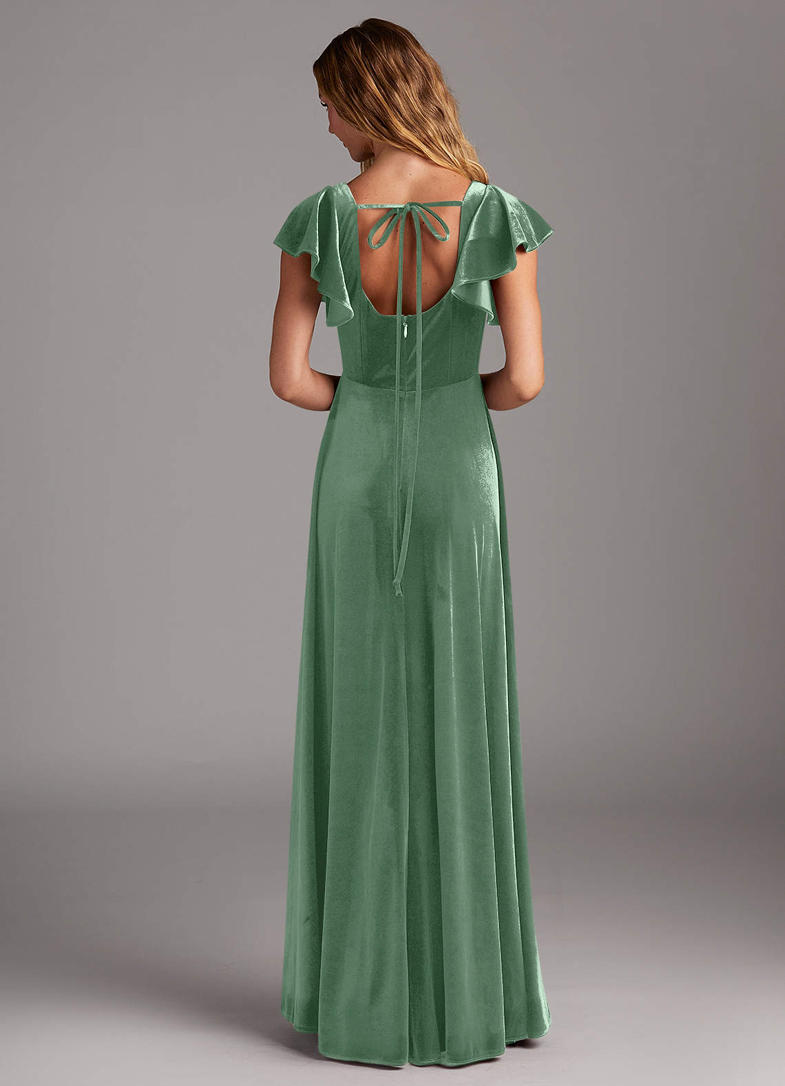 Azazie Bondi Robes de demoiselle d'honneur Robe Trapèze en velours Fente Latérale Eucalyptus image5