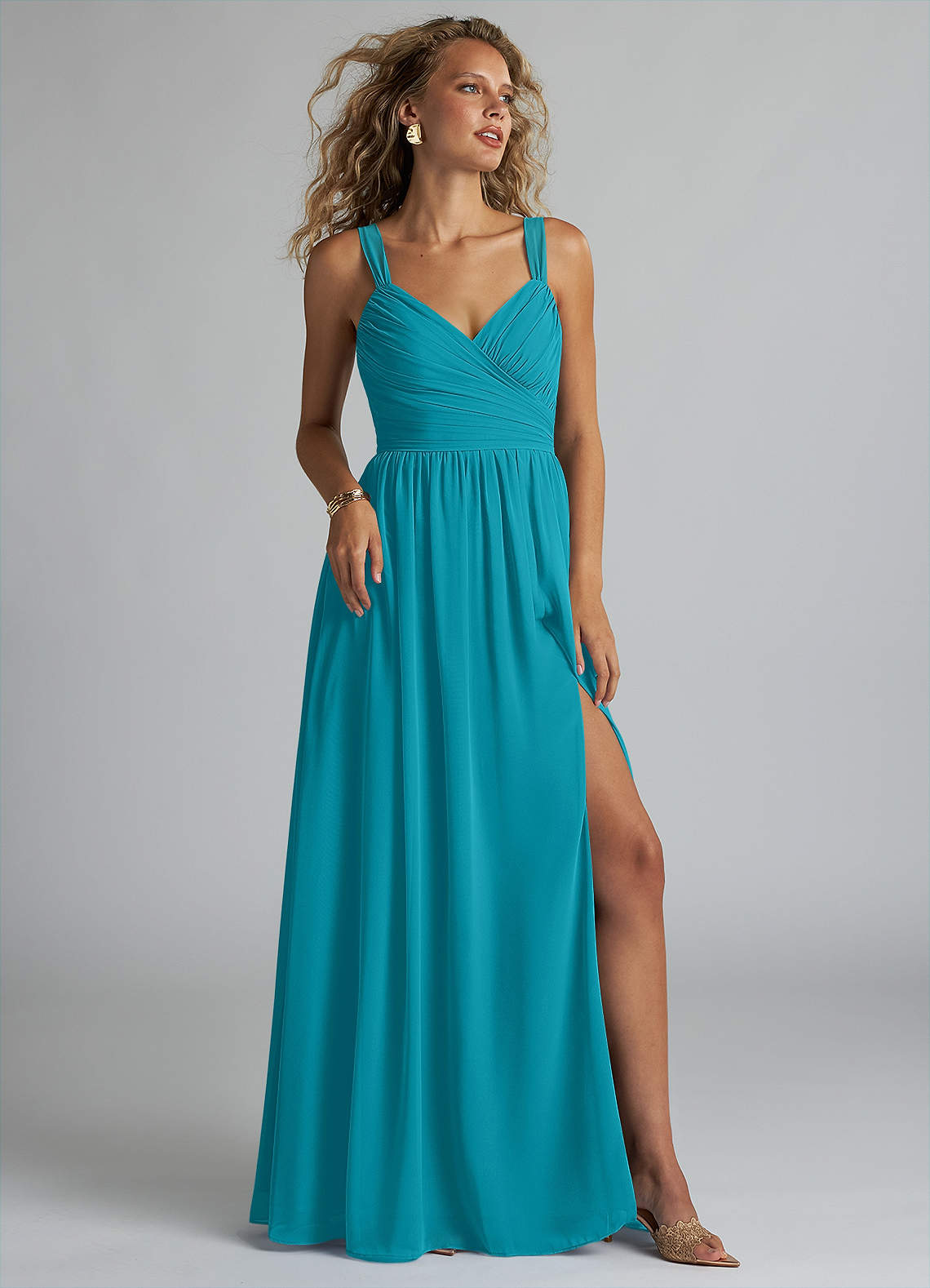 jade green chiffon dress Azazie Becca