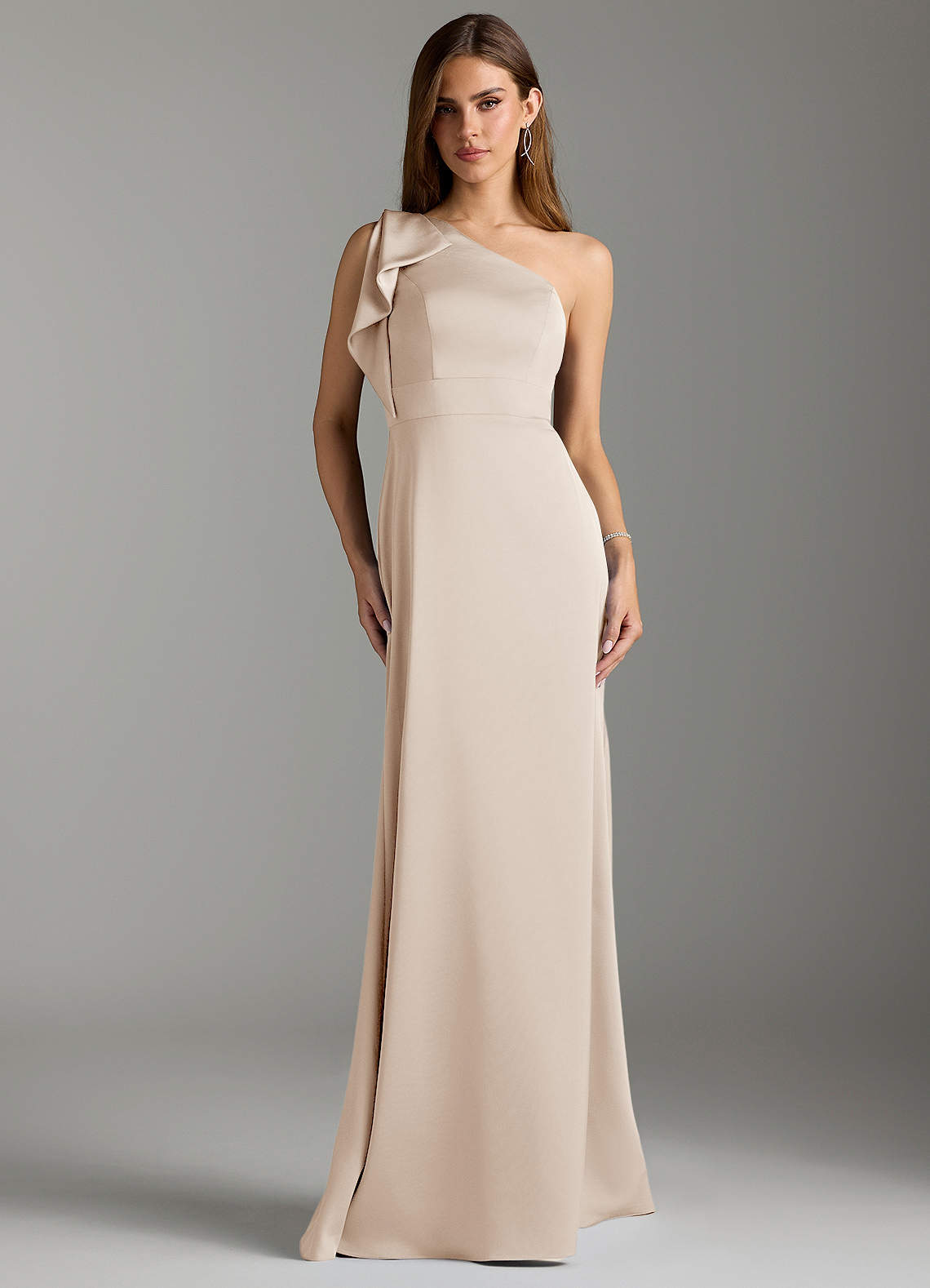 Azazie Rinna Bridesmaid Dresses White Alabaster Mermaid Ruched Stretch Satin Dress image1
