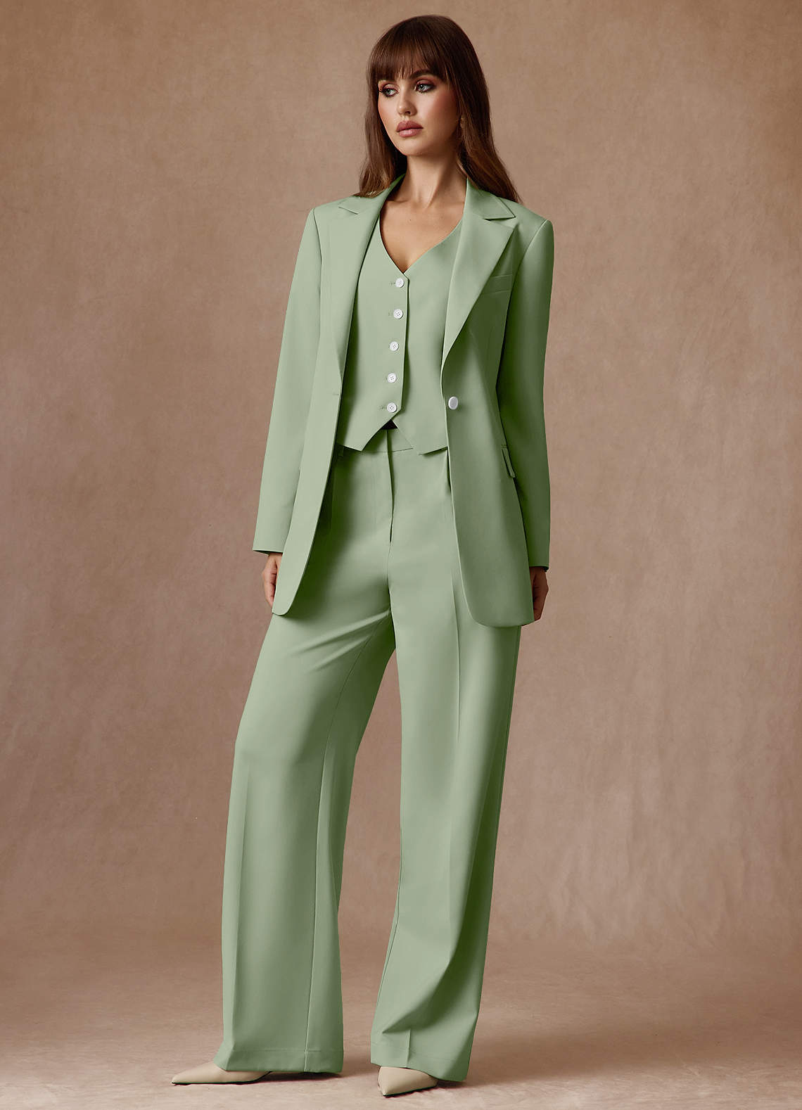 Azazie Women's Dusty Sage Refined Weave Slight Stretch 3-piece Suit