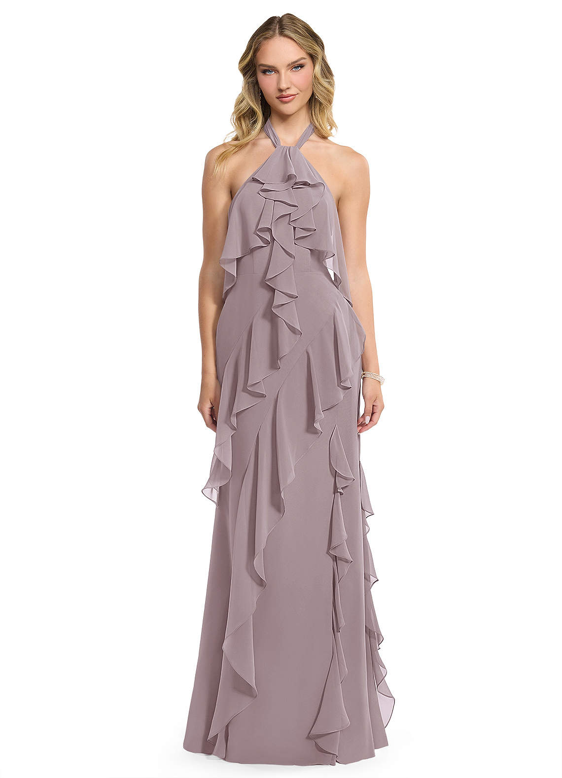 Azazie Velma Bridesmaid Dresses Dusk A-Line Side Slit Chiffon Dress image1