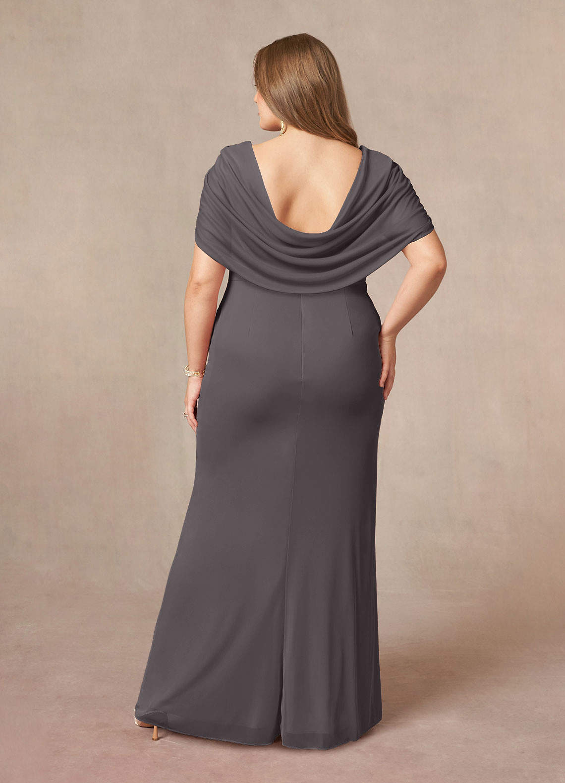Azazie Luisa Steel Grey Mermaid V-Neck Pleated Mesh Dress | Azazie