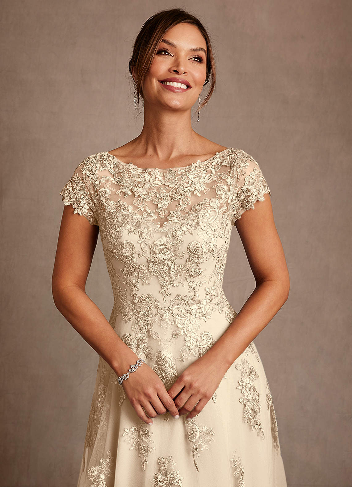 Azazie Jalinda Abiti per la Madre della Sposa Abito A-Line in Chiffon Pizzo Champagne image4