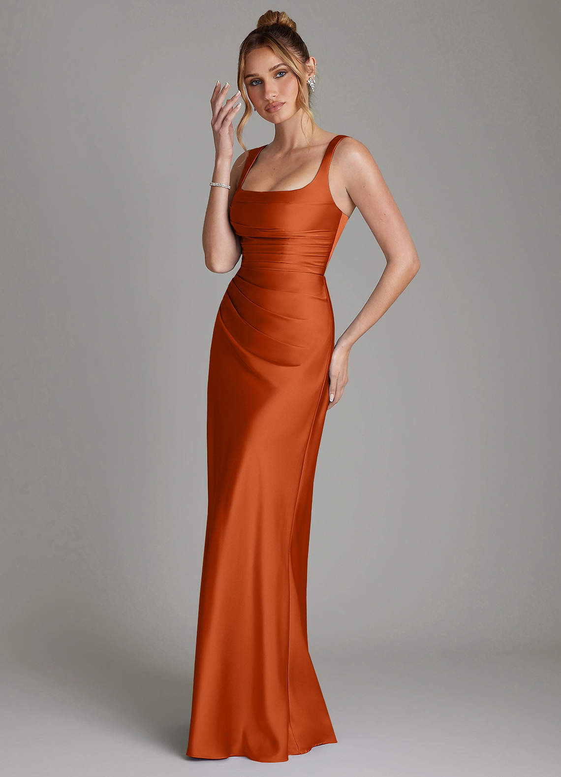 Azazie Agustina Bridesmaid Dresses Burnt Orange Mermaid Corset Stretch Satin Dress image4