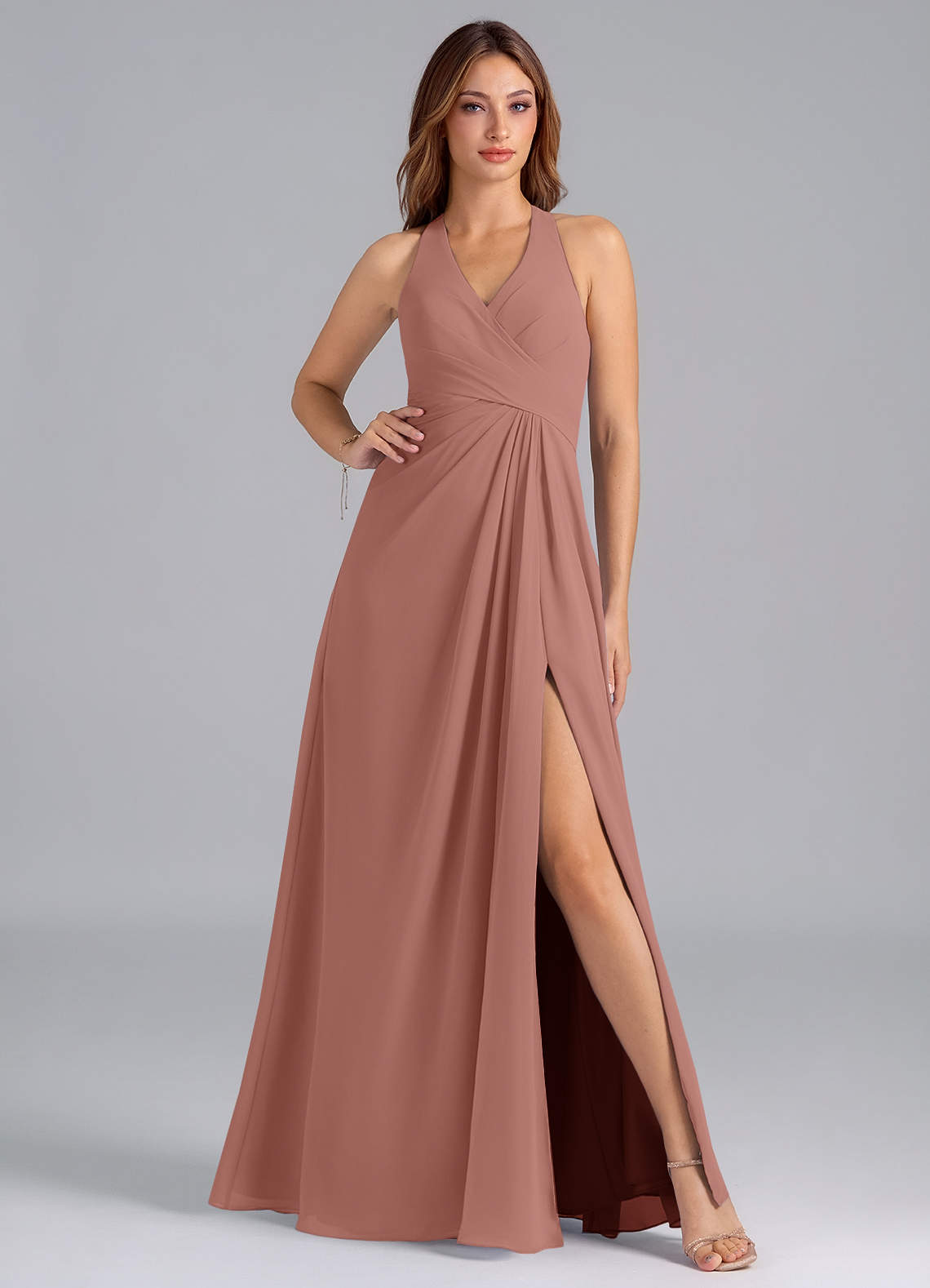 Azazie Dorota Bridesmaid Dresses Cedar Rose A-Line Pleated Chiffon Dress image1