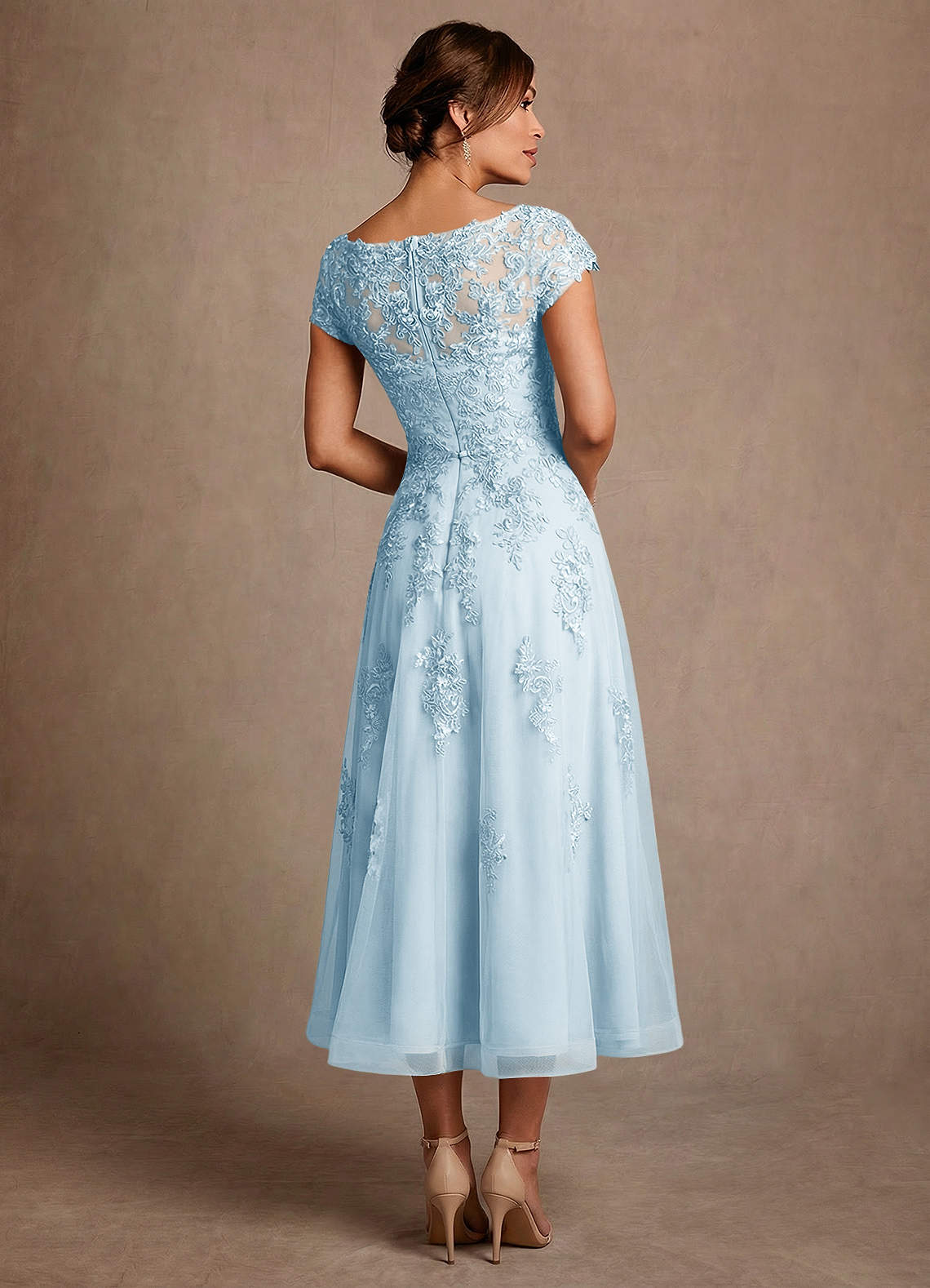 Azazie Jolanda Mère de la mariée Robes Robe Trapèze en Dentelle Bleu Ciel image1