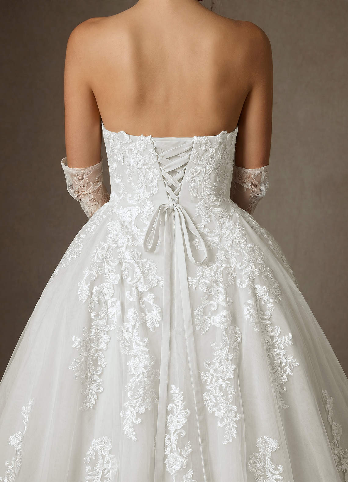 Azazie Sonnet Wedding Dresses Diamond White Ball-Gown Strapless Lace Dress image7