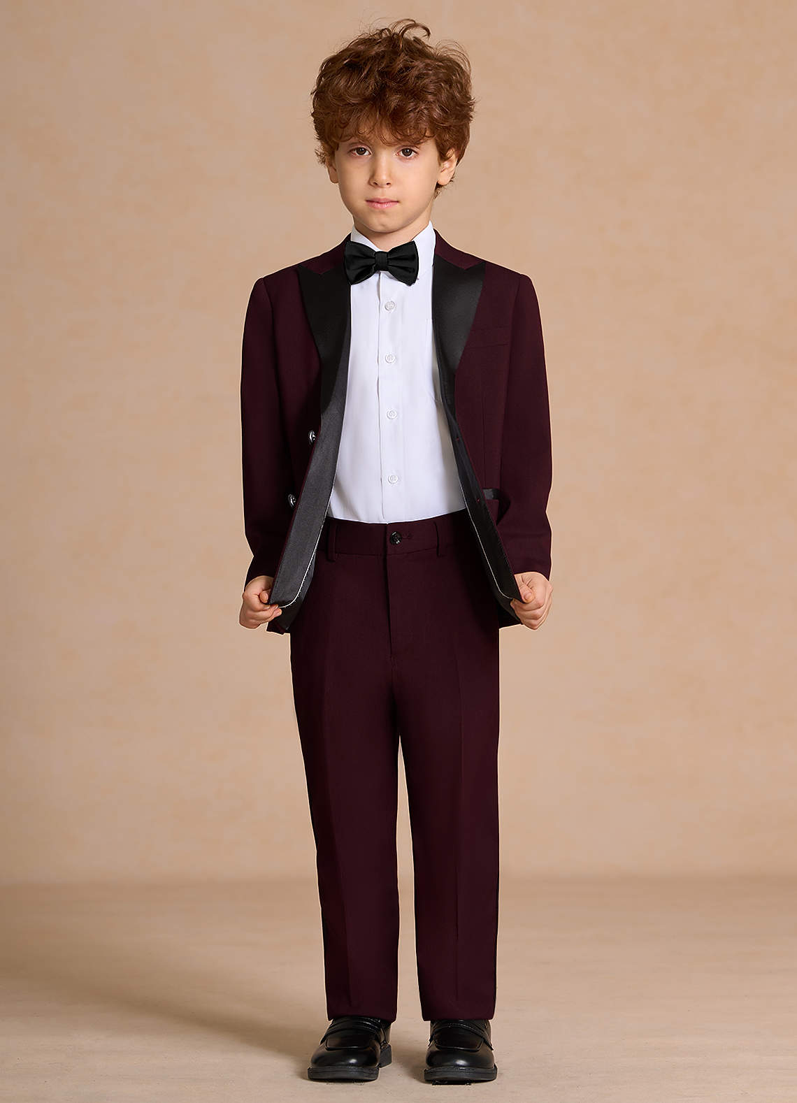 front Michael Burgundy Boys Peak Lapel 2-Piece Tuxedos