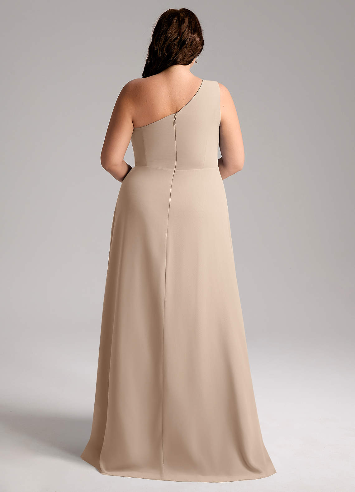 Azazie Brooke Vestidos de damas de honor Vestido de Gris Pardo de Gasa de Corte en A con Hombro unilateral image9