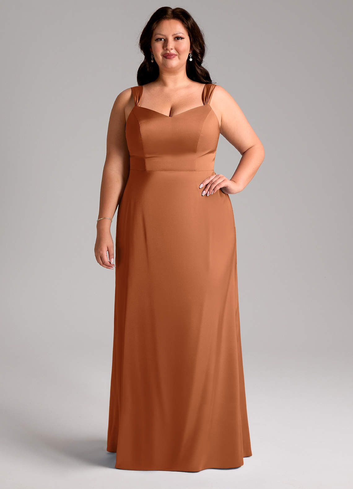 Azazie Denice Copper Stretch Satin Bridesmaid Dresses | Azazie DE