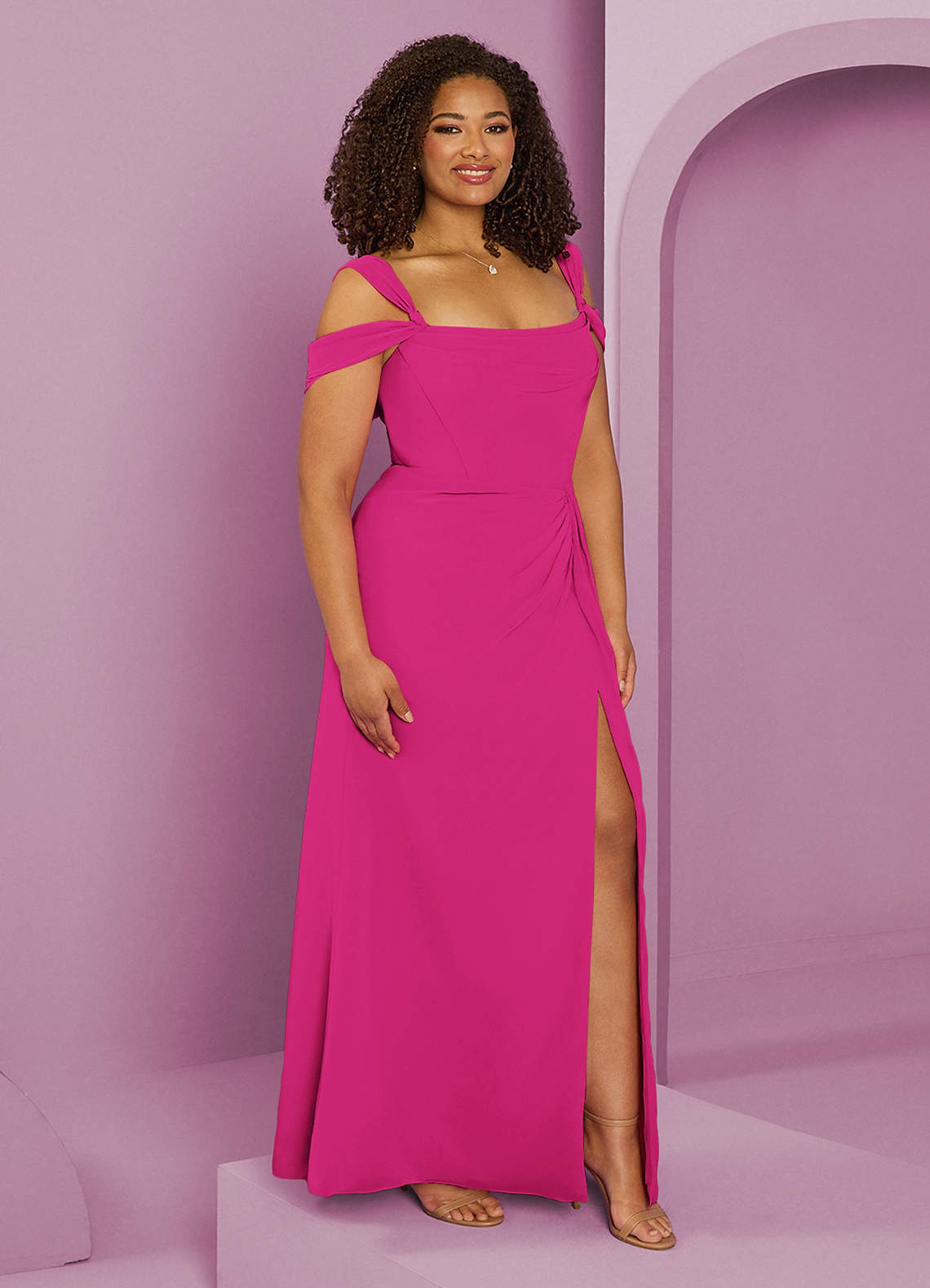 Barbie ♥ Azazie Essayer des robes à la maison Robe Trapèze en Mousseline de soie Épaule décolletée Vert Sauge image9