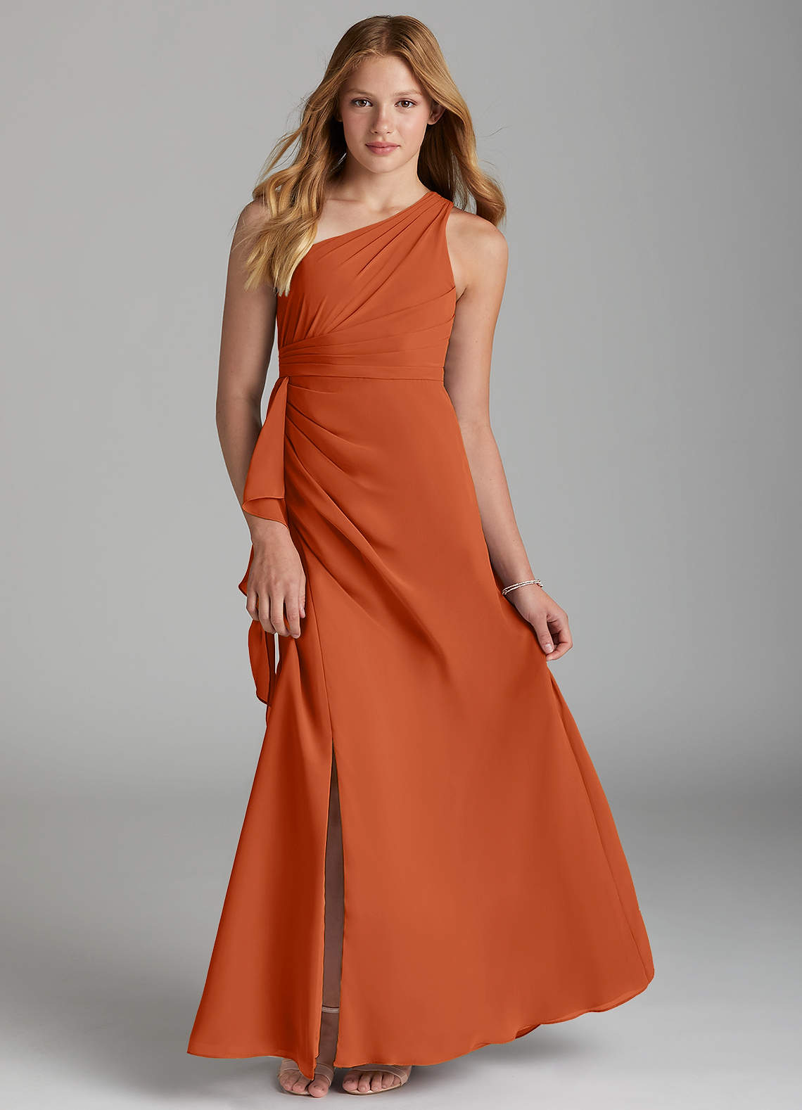 Azazie Maive Junior Agave A-Line Pleated Chiffon Dress image1