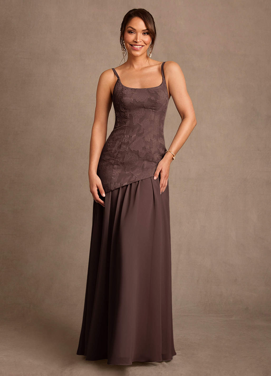 Azazie Flossie Mother of the Bride Dresses Ganache A-Line Pleated Chiffon Dress image3
