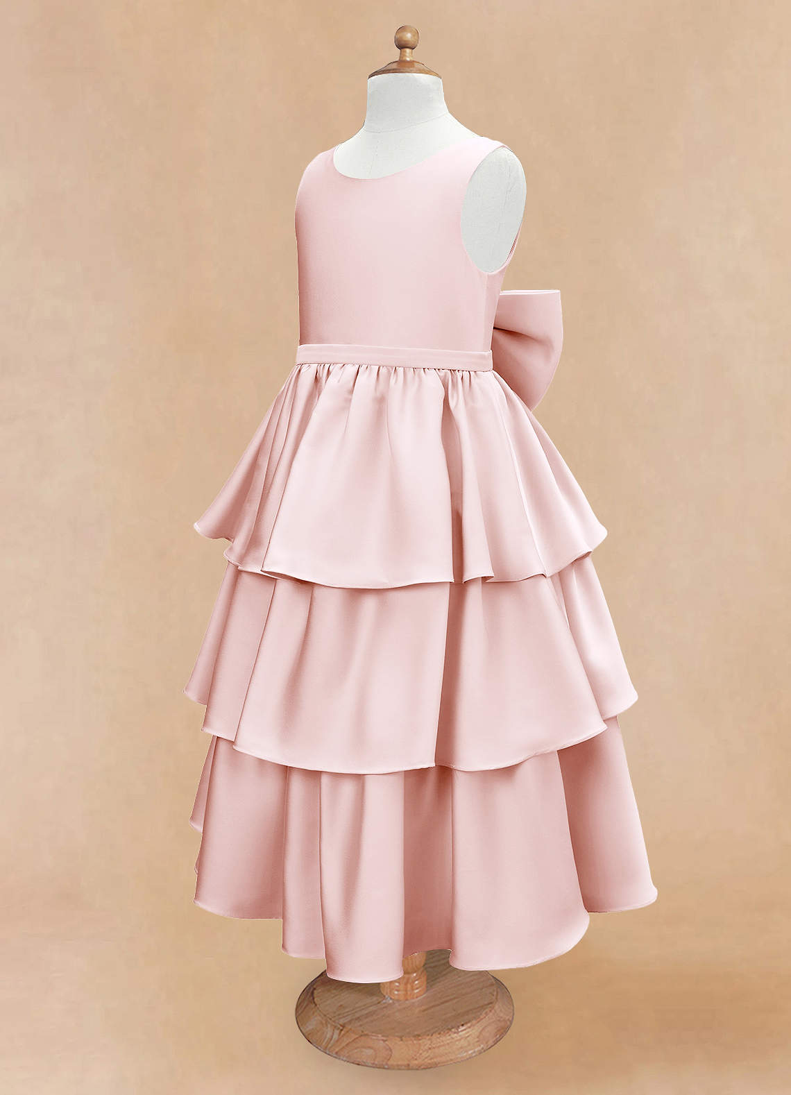 Azazie Margie Flower Girl Dresses Blushing Pink A-Line Bow Stretch Satin Dress image5