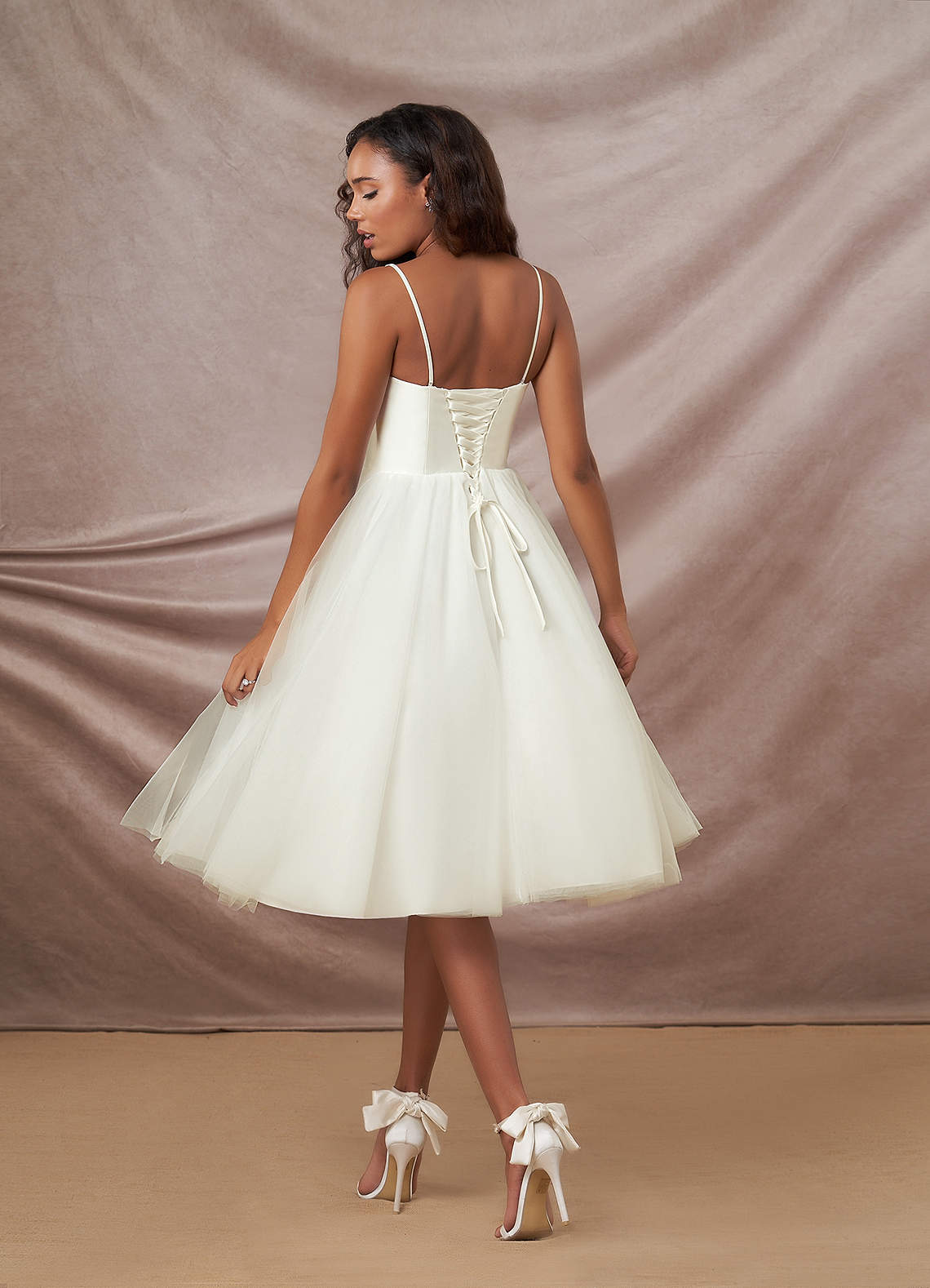 Azazie Gelsey Wedding Dresses A-Line Sweetheart Neckline Tulle Knee-Length Dress image1
