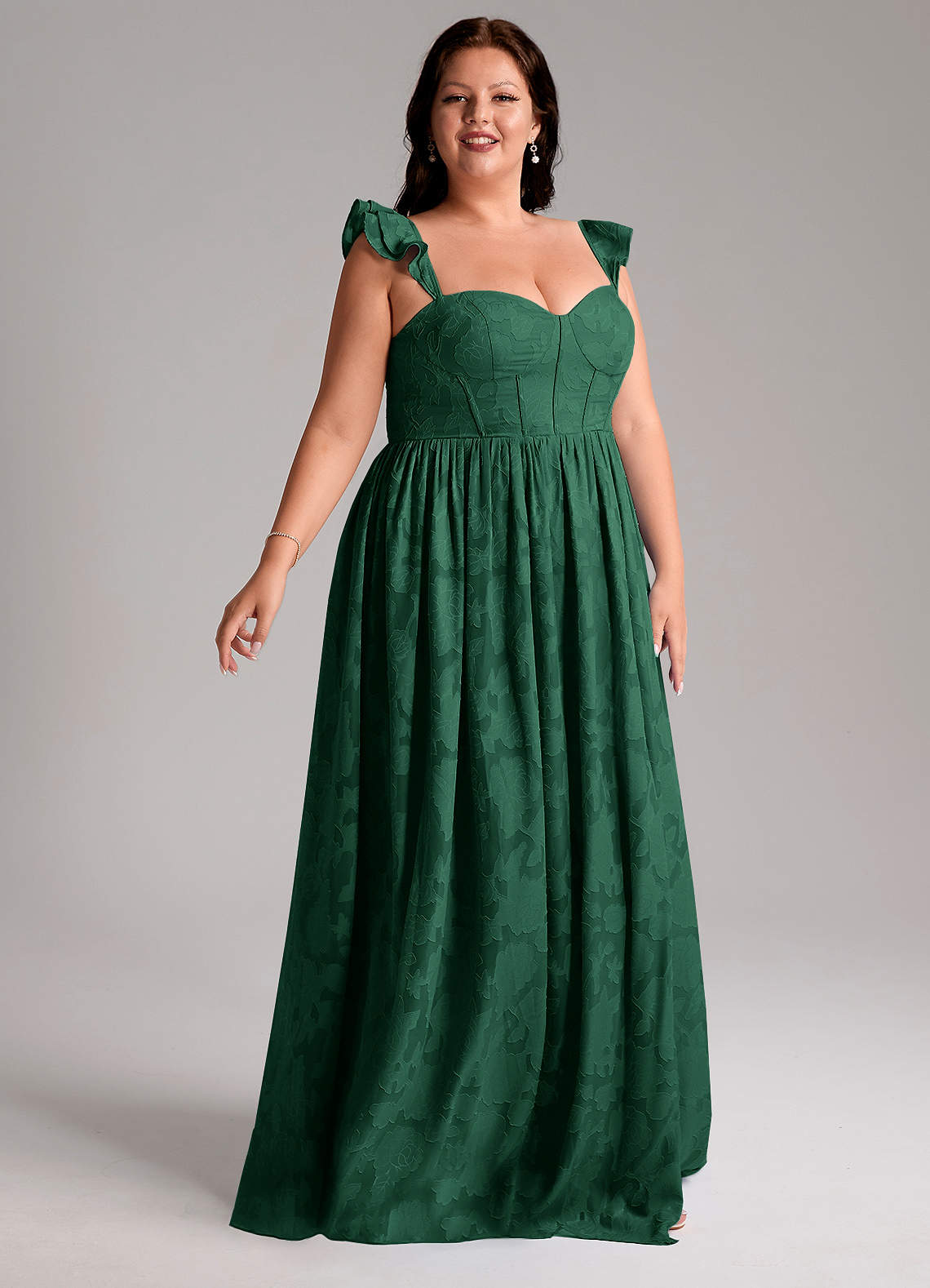 Azazie Denisse Vestidos de madrinha de casamento Vestido Verde Escuro de Esgotamento Floral de Linha A com Ruched image9