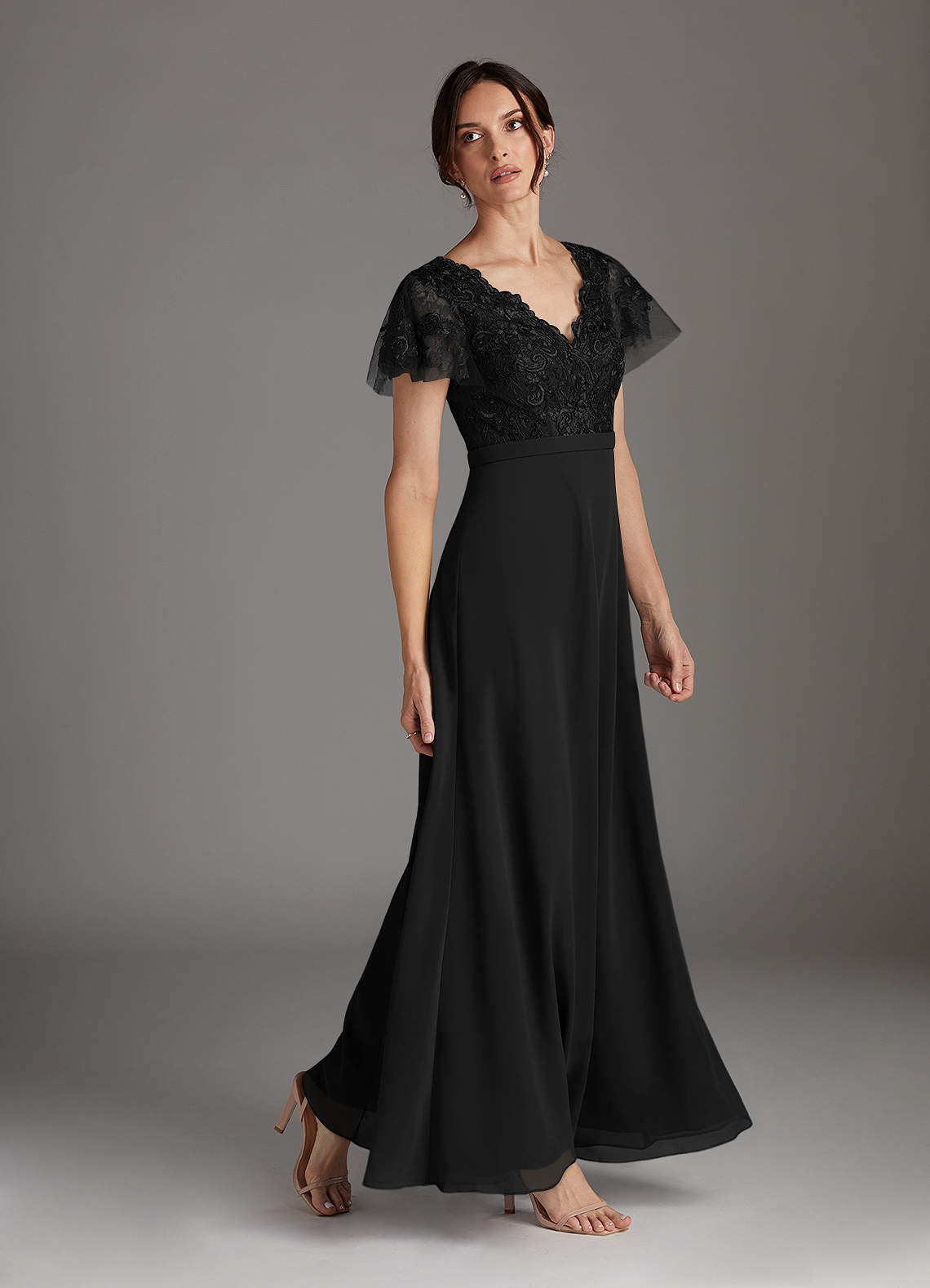 fitted lace wedding dress Mother of The Bride Dress Brown A Line V Neck 3/4 Illusion Sleeves Appliqued Chiffon Floor Length Mother of The Bride Dresses