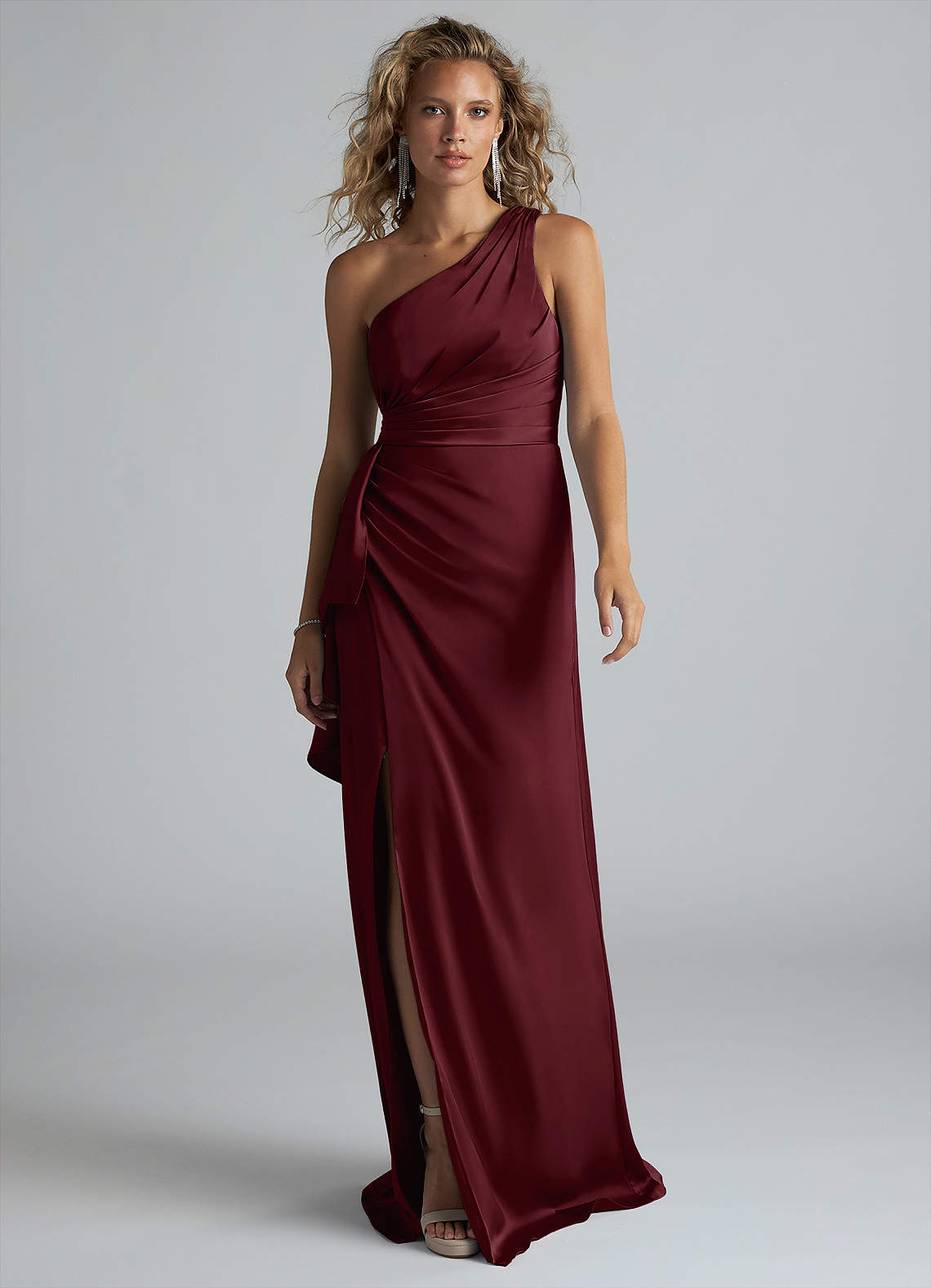 Azazie Maive Brautjungfernkleider Etui Gestreift Stretch-Satin Kleid Cabernetrot image1