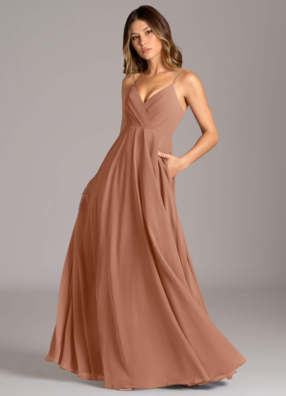 Azazie Amani Suknie dla druhen Linia A Pofałdowany Szyfon Do ziemi Sukienka image1