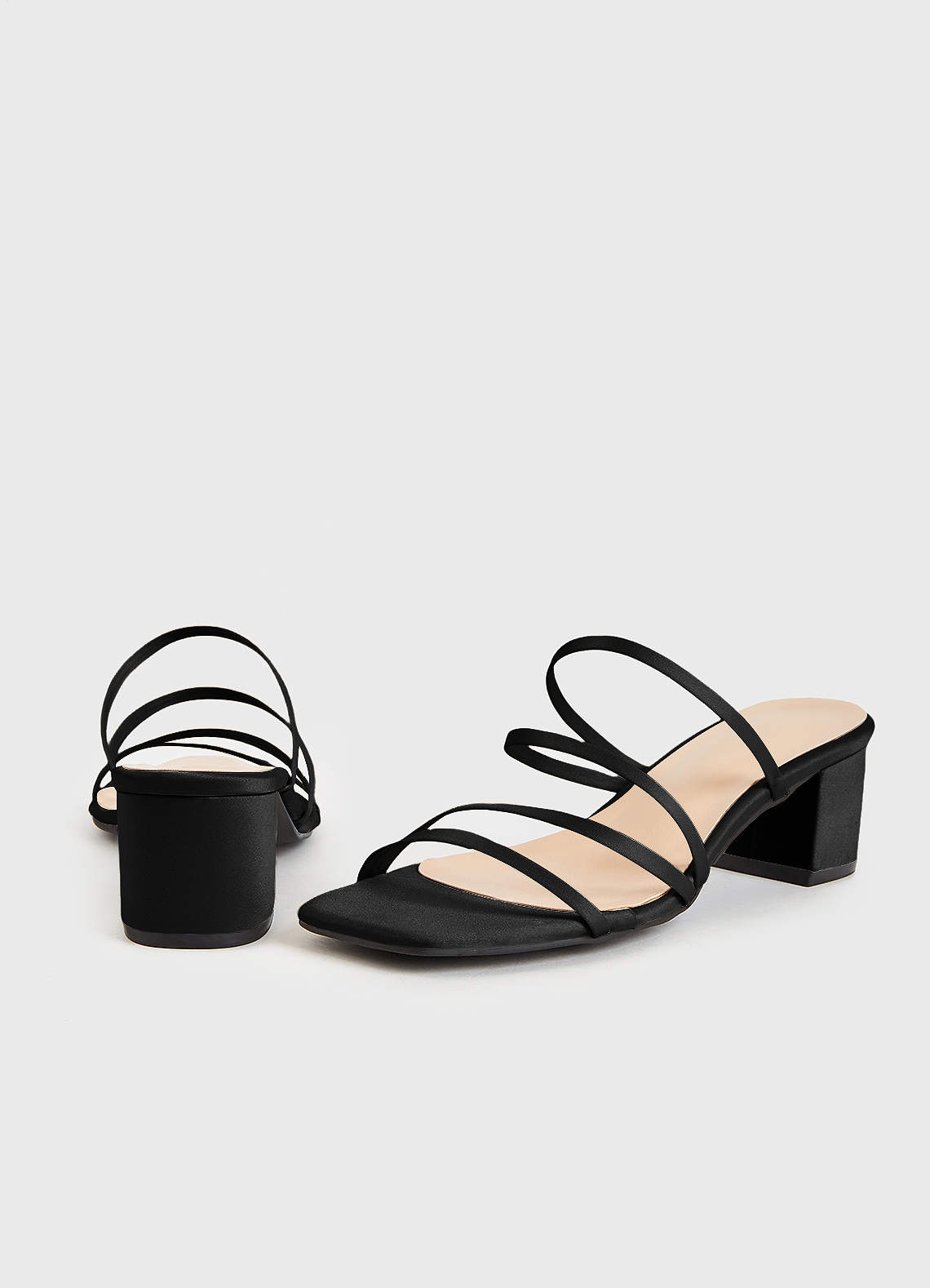 front Matching Color Matte Satin Strap Low Heel Sandals