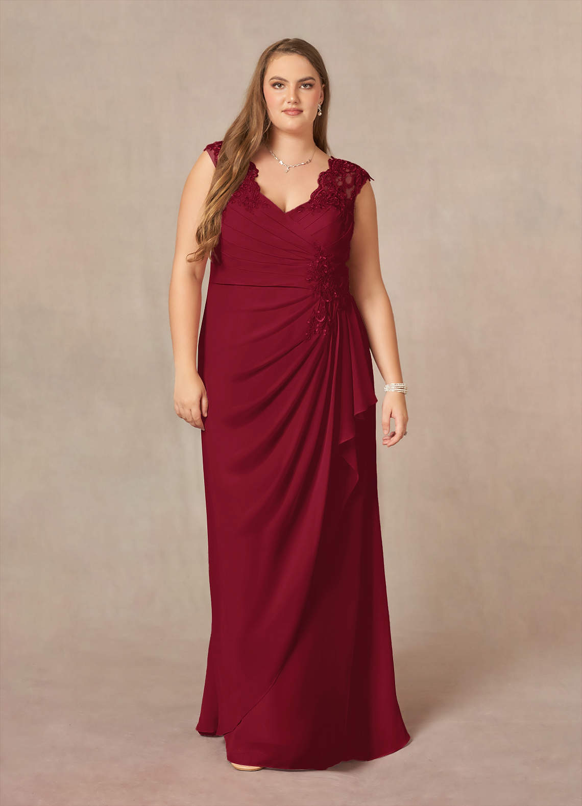 burgundy dress size 12 ZAPAKA Women Plus Size Burgundy Half Sleeves Long Lace Formal Dress with Slit A Line Chiffon Wedding Guest Dress, Burgundy / US20W