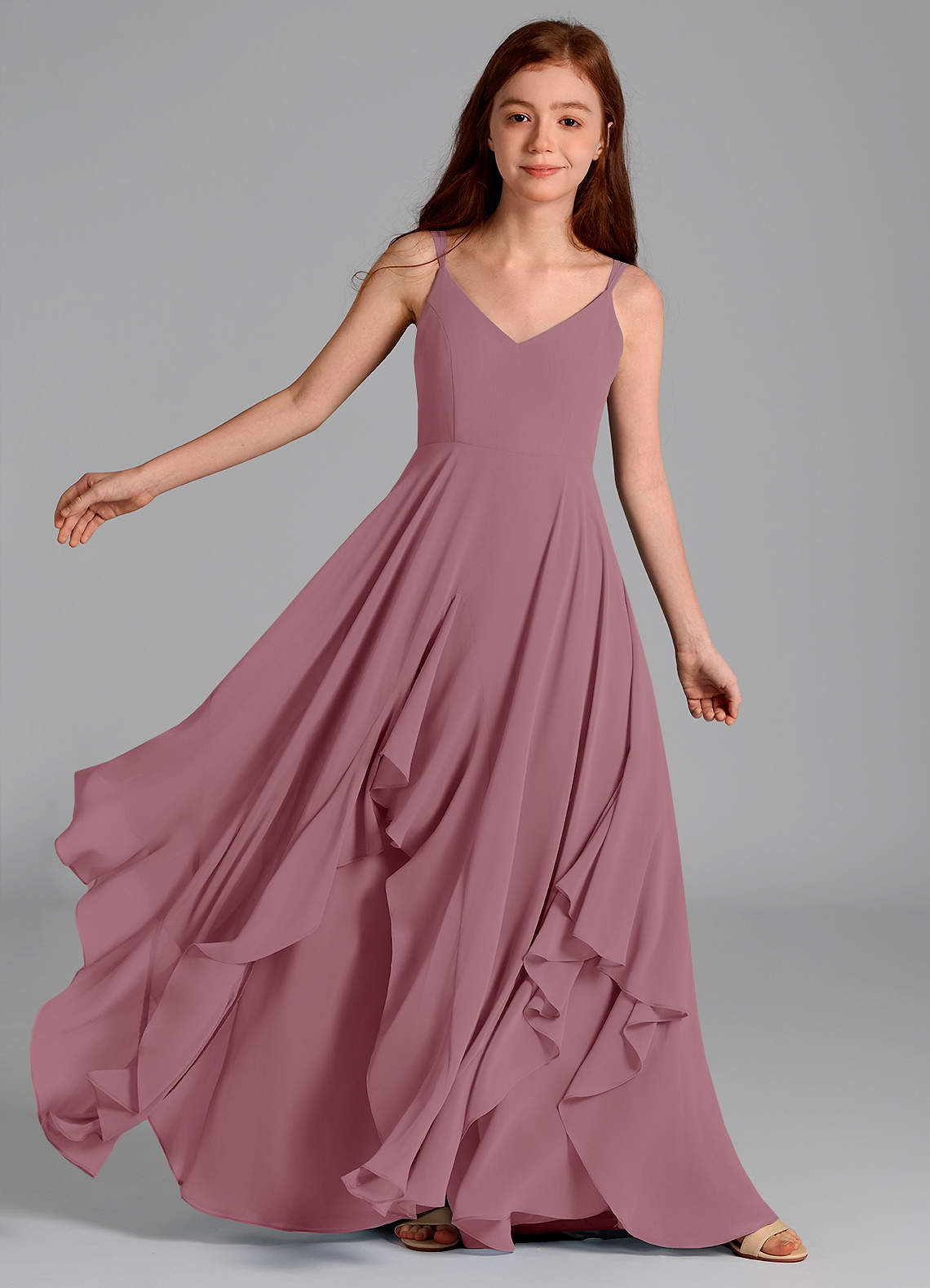 Azazie Karan Junior A-Linie Chiffon Kleid Vintage Mauve image1