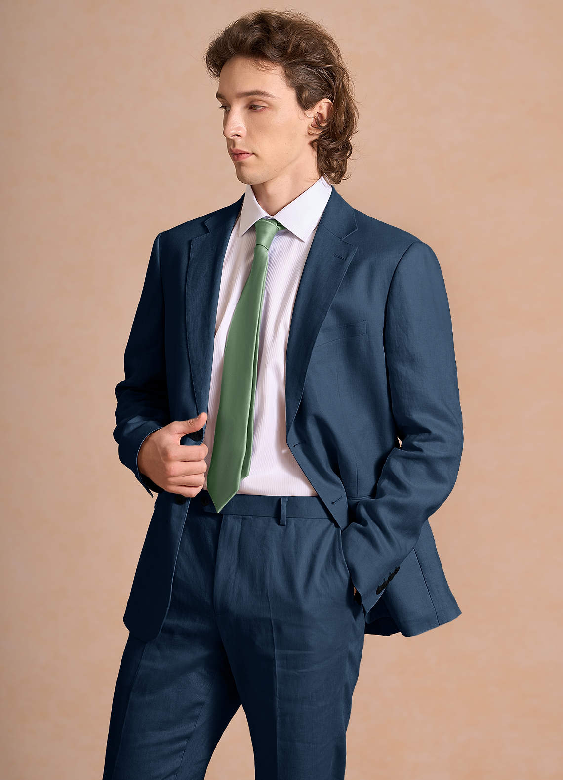 front Harrison Azul Marino Oscuro Chaqueta de traje 100% lino