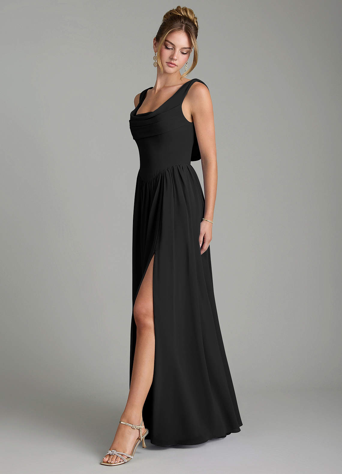 Azazie Novi Bridesmaid Dresses Black A-Line Pleated Chiffon Dress image3