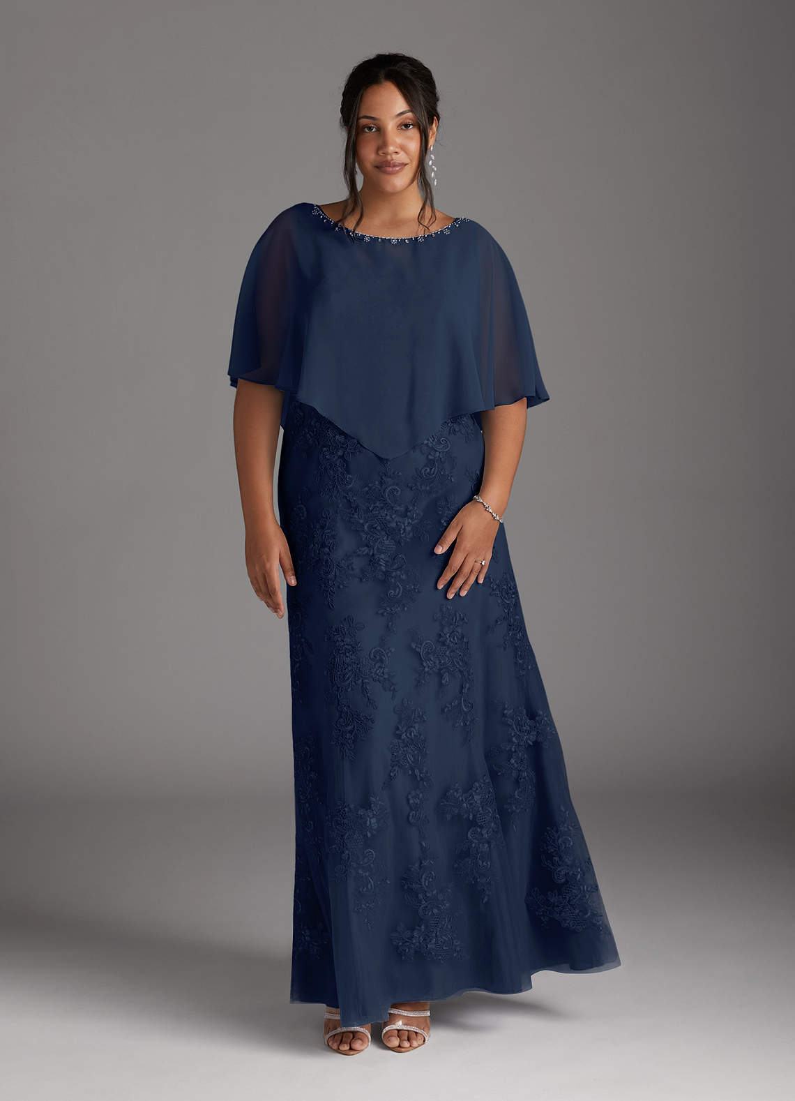 Azazie Whilhelmina Mother of the Bride Dresses Dark Navy Mermaid Lace Chiffon Dress image1