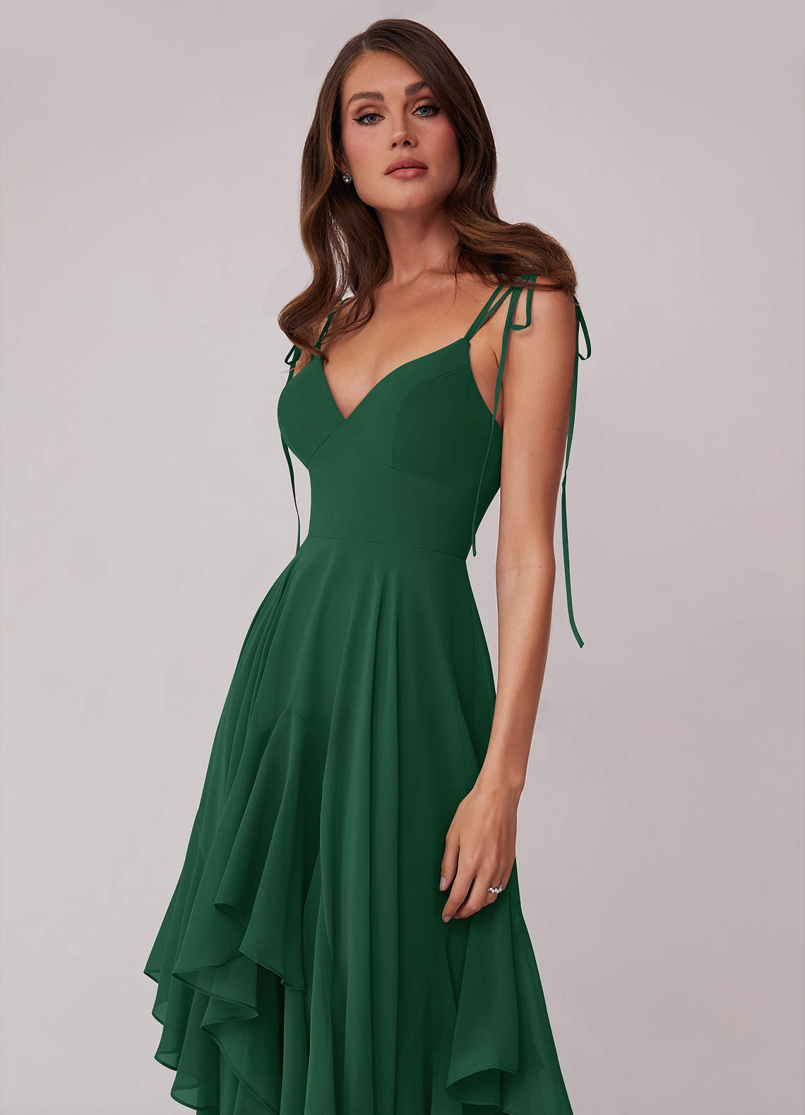 A-Line Dark Green Tiered Chiffon Bridesmaid Dress with Pleated