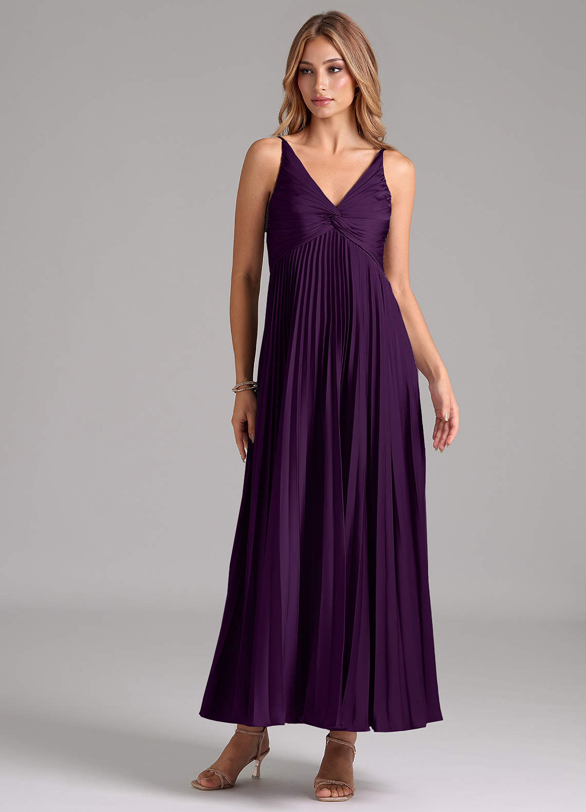Azazie Raychelle Bridesmaid Dresses Grape A-Line Pleated Stretch Satin Dress image1
