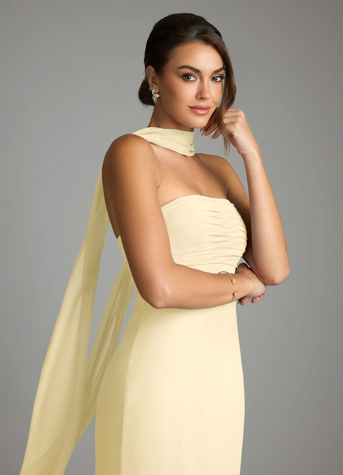 Azazie Saylor Jurken voor bruidsmeisjes Jurk van Chiffon met Zeemeermin Strapless Citroensorbet image1