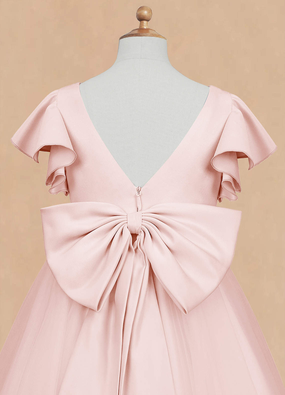 Azazie Kaeya Robe Demoiselle D'honneur Fillette Robe Trapèze en Tulle Arc Rose Pâle image7