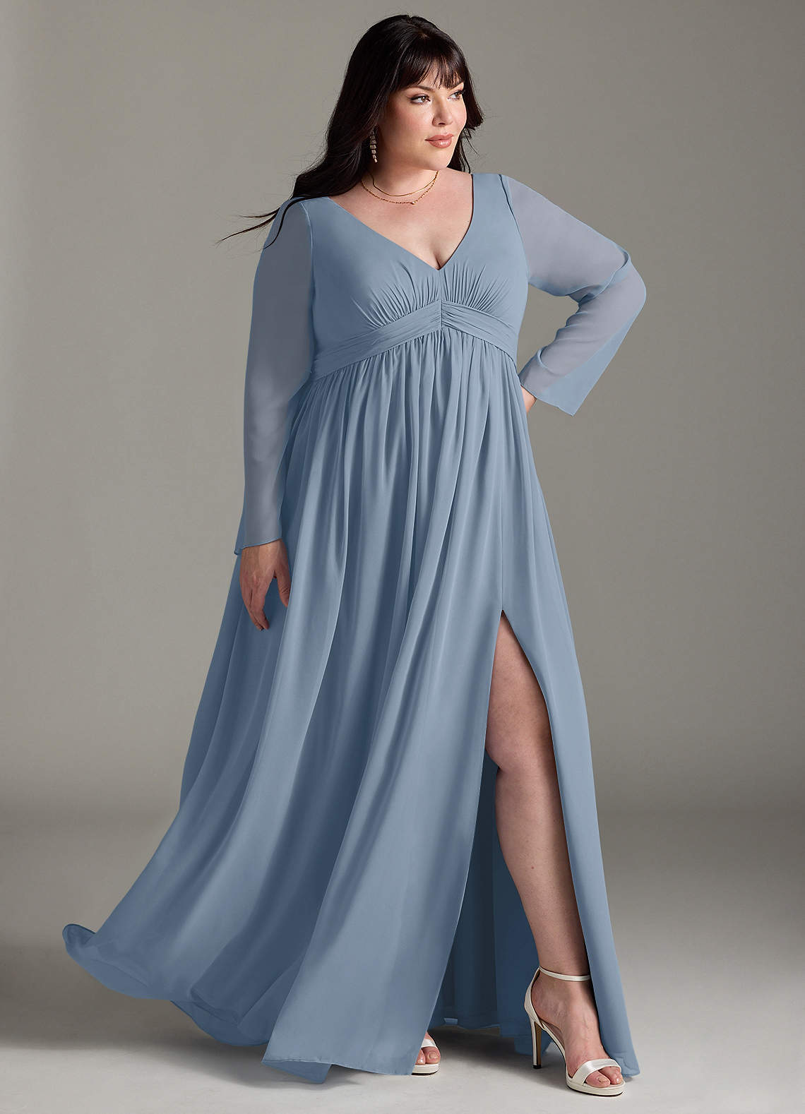 Azazie Teton Maternity Bridesmaid Dresses A-Line Long Sleeve Chiffon Floor-Length Dress image10