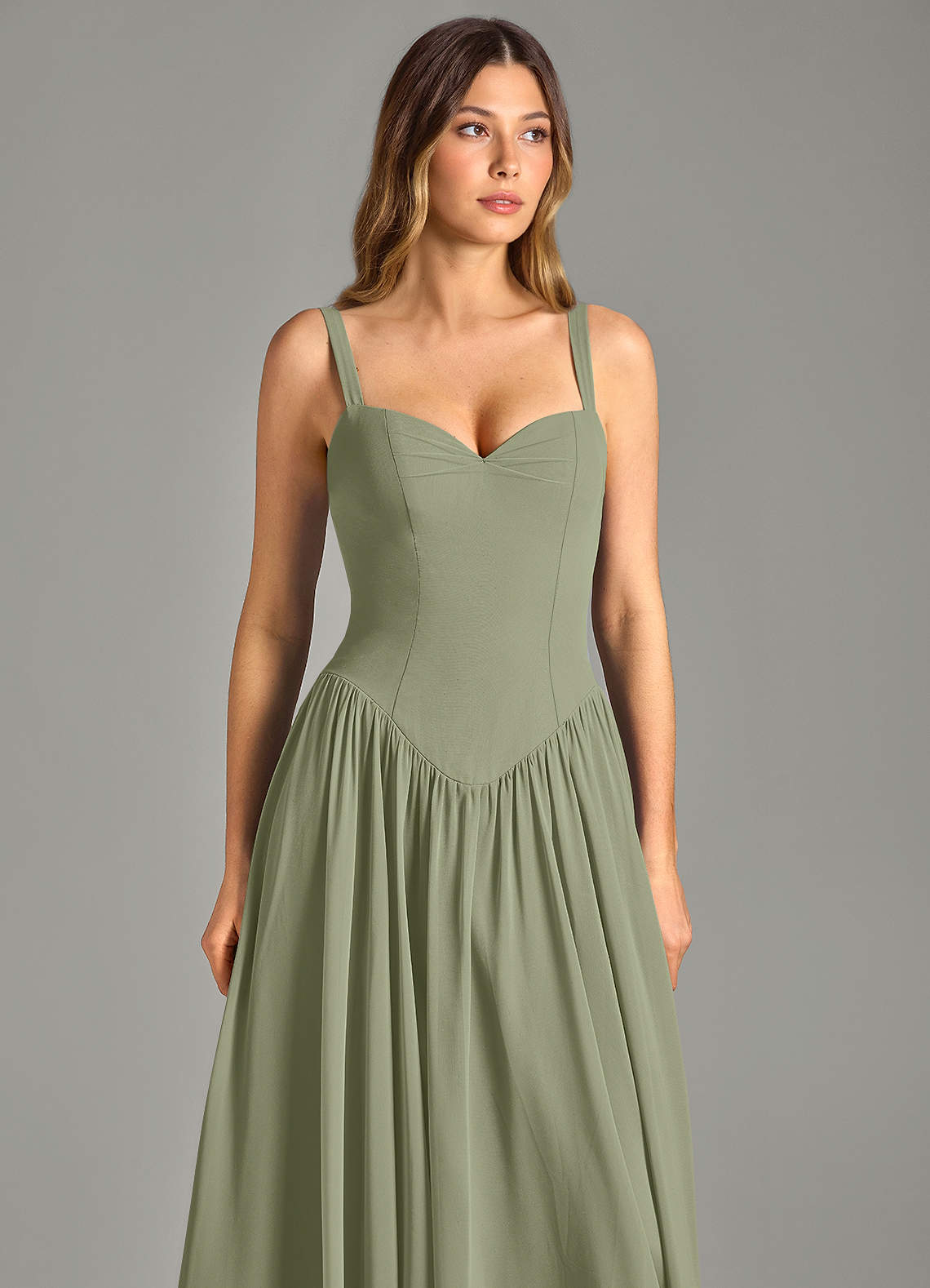 Azazie Evadina Brudepigekjoler En streg Korset Chiffon Gulv-længde Kjole image5