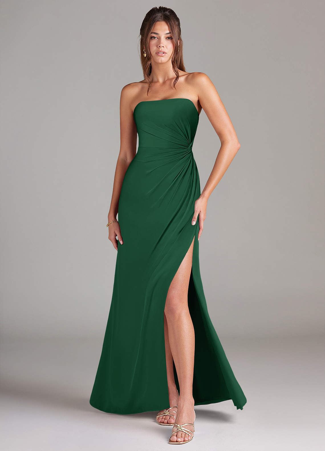 Azazie Aliani Abiti da Damigella Abito Convertibile Tubino in Chiffon Senza Cinturino Verde Scuro image1