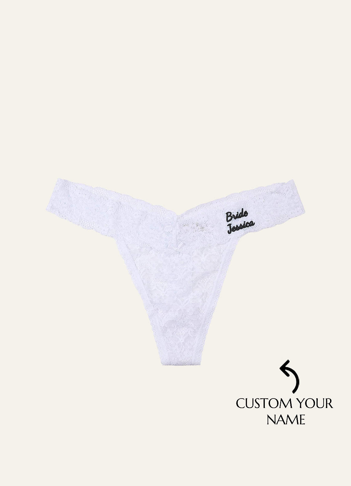 front Personalized Embroidered Name Lace Thong Wedding Panty